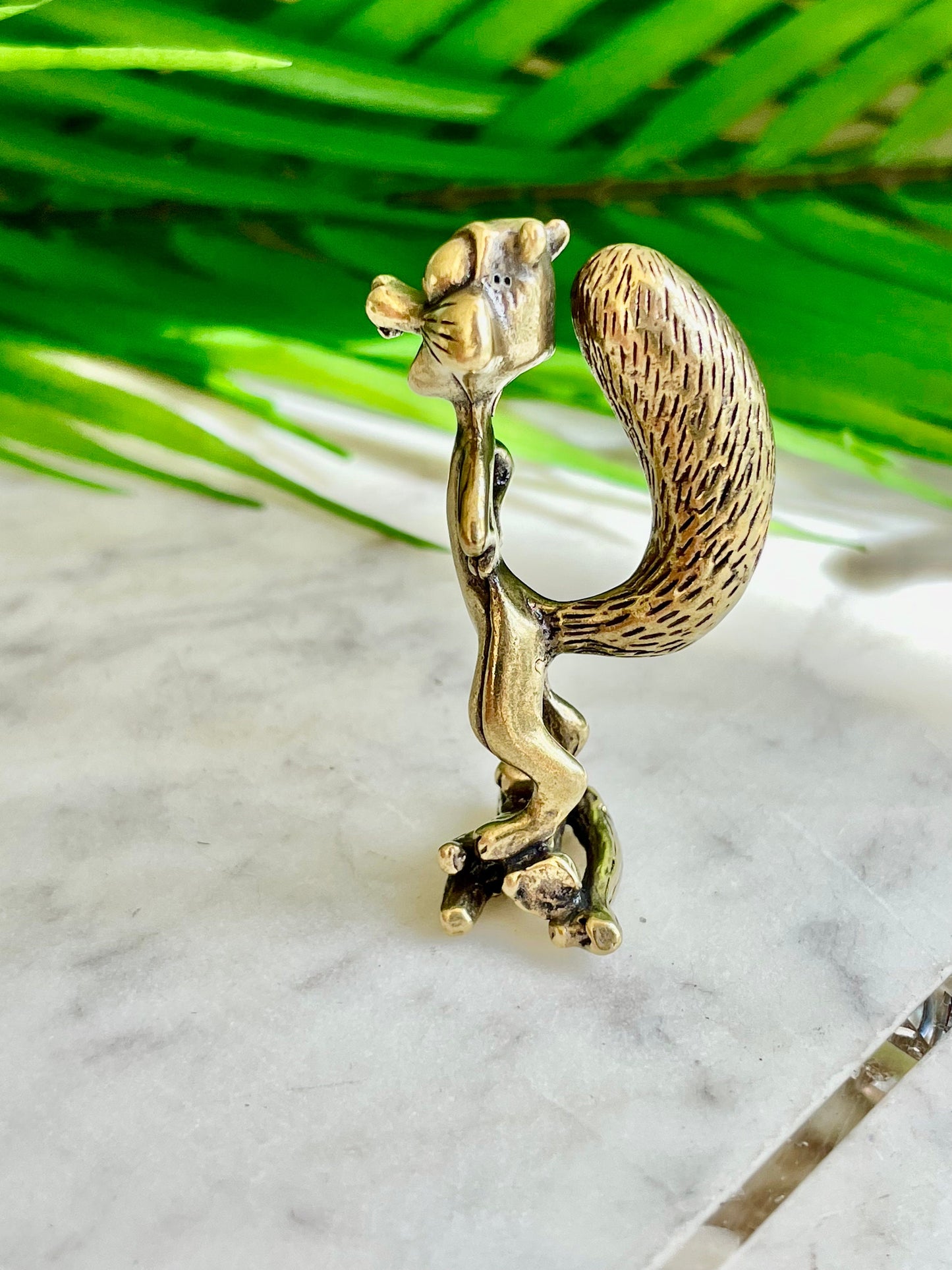 Funny little squirrel metal figurine, Funny squirrel solid brass ornament, cute chipmunk desktop decor