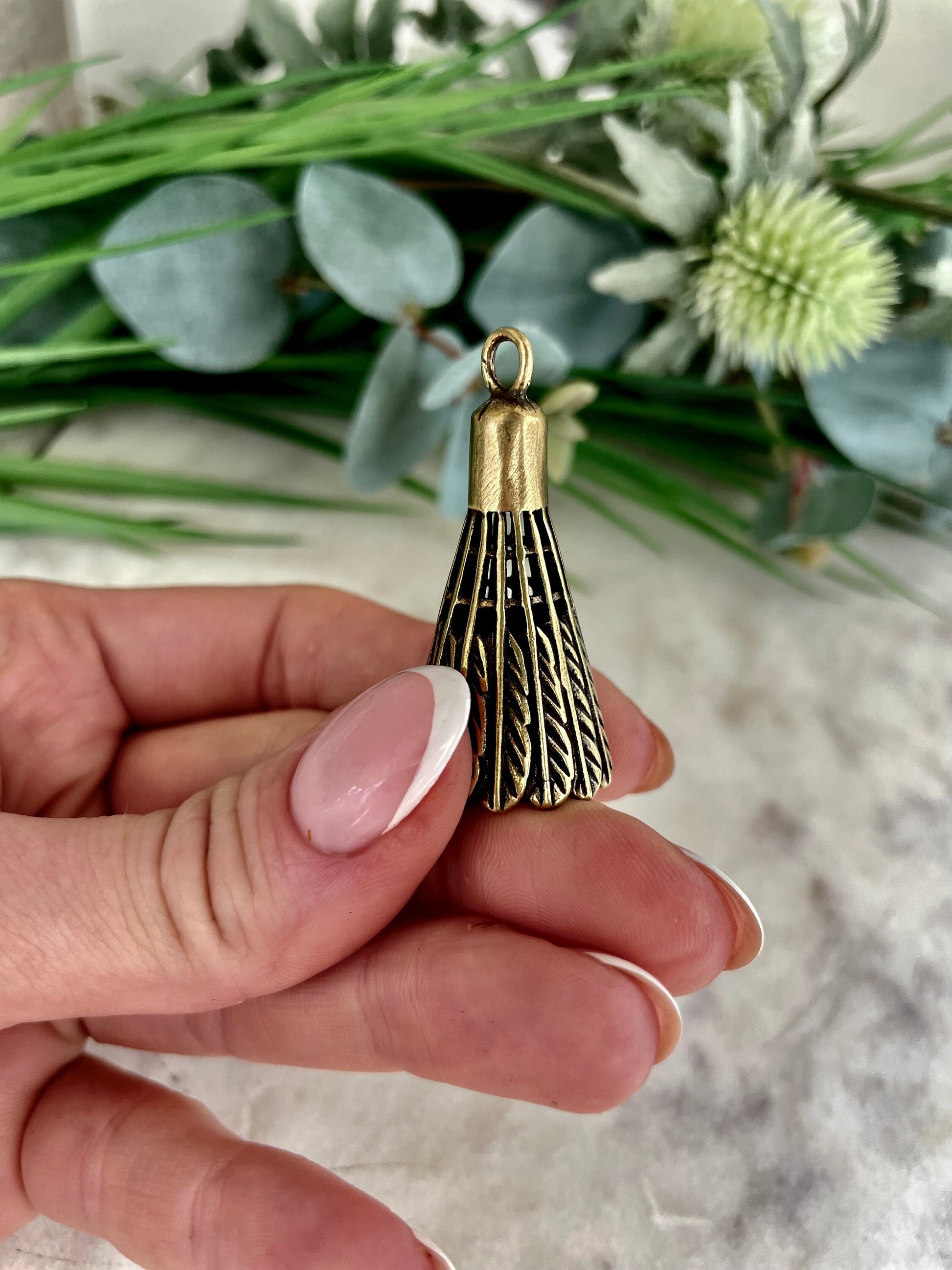 Solid brass Badminton Shuttlecocks Charm, little gift for badminton players, mini golden Shuttlecocks keychain