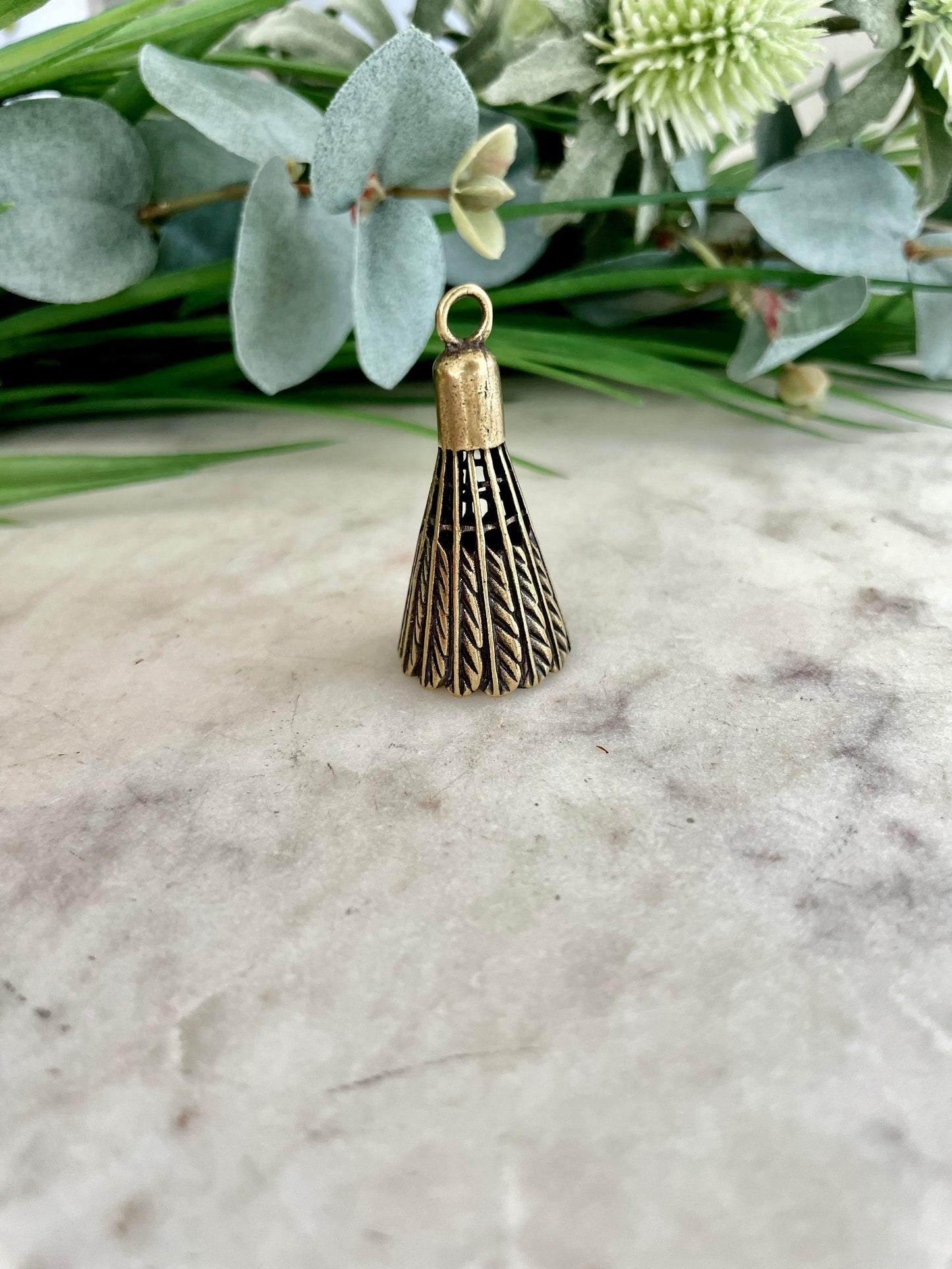 Solid brass Badminton Shuttlecocks Charm, little gift for badminton players, mini golden Shuttlecocks keychain