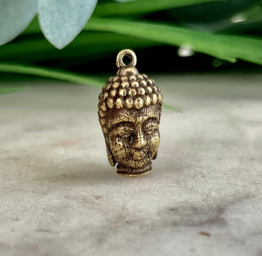 Solid brass Buddha Charm, Tibetan Jewellery, Bronze Buddha Face, Buddha Pendant, Bronze Ethnic Beads, Bali Jewelry, Yoga Pendant