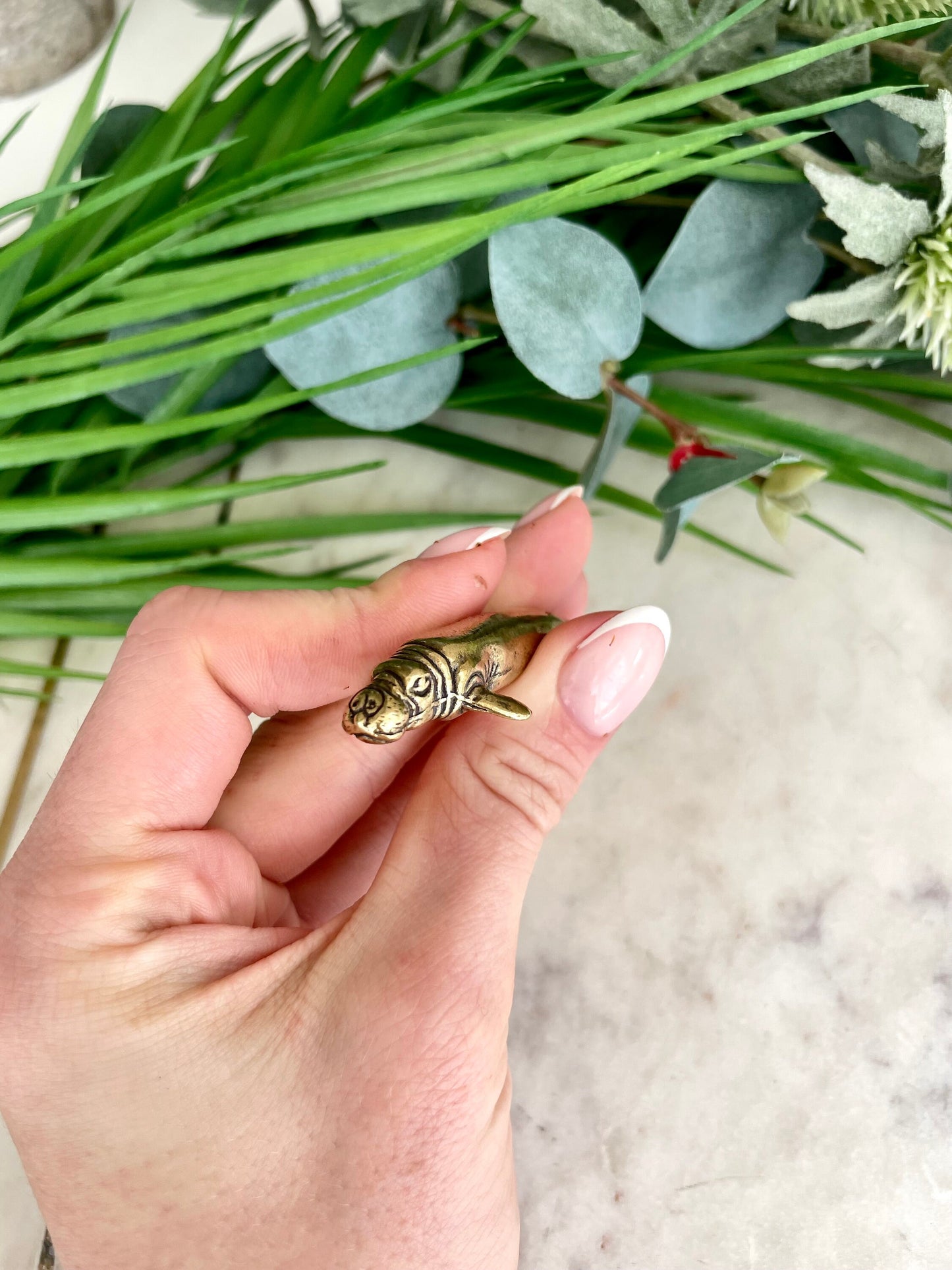 Maritime Brass Manatee Figurine, Seafaring Style, Detailed Oceanic Souvenir, Symbol of Luck for Best Friends, Petite Gift for Ocean Lovers