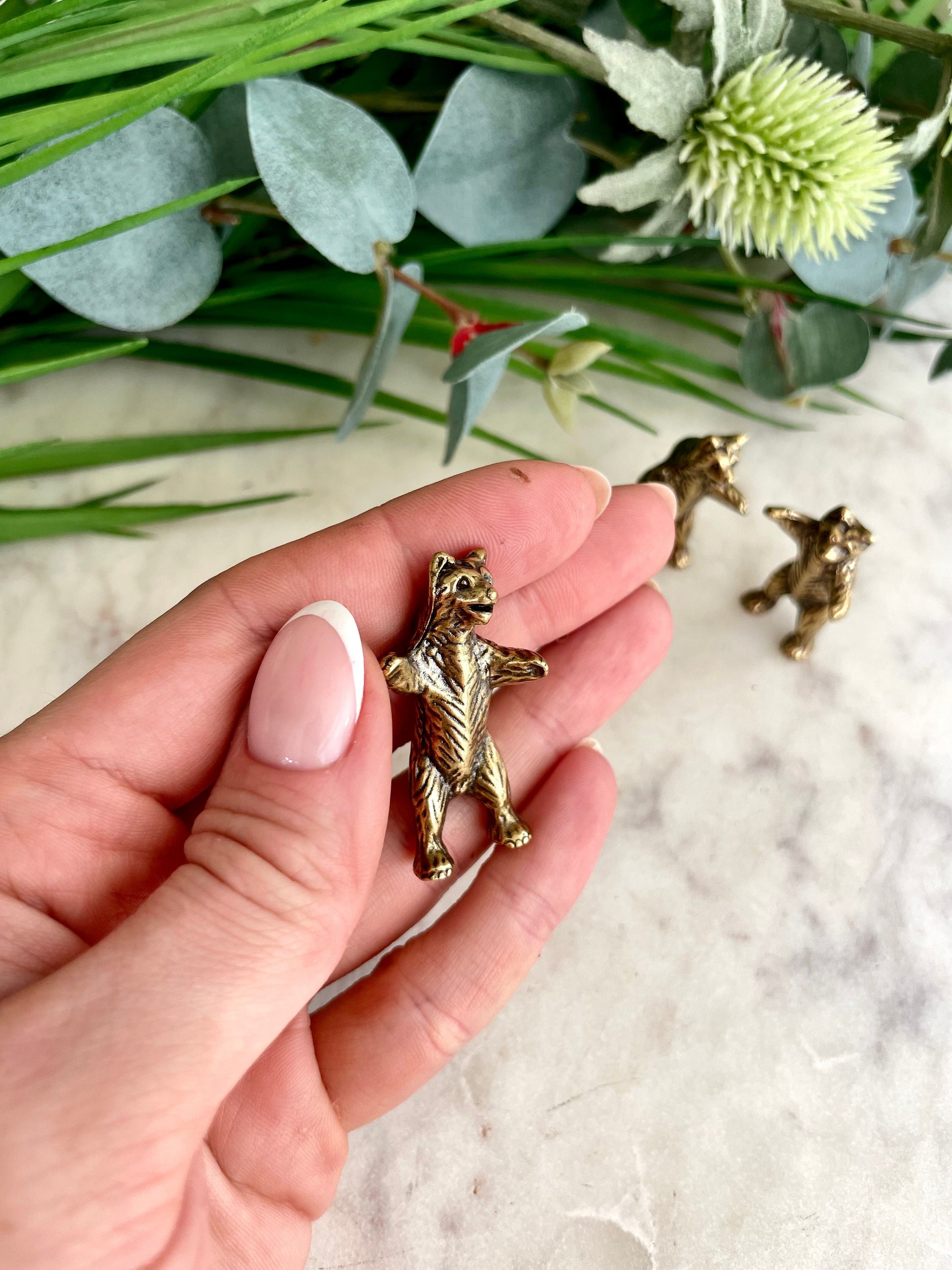 Happy Bear pocket friend, Solid brass Bear Statuettes, Funny Cuddly bears figurine, Best friends creative gift, Bears family miniat