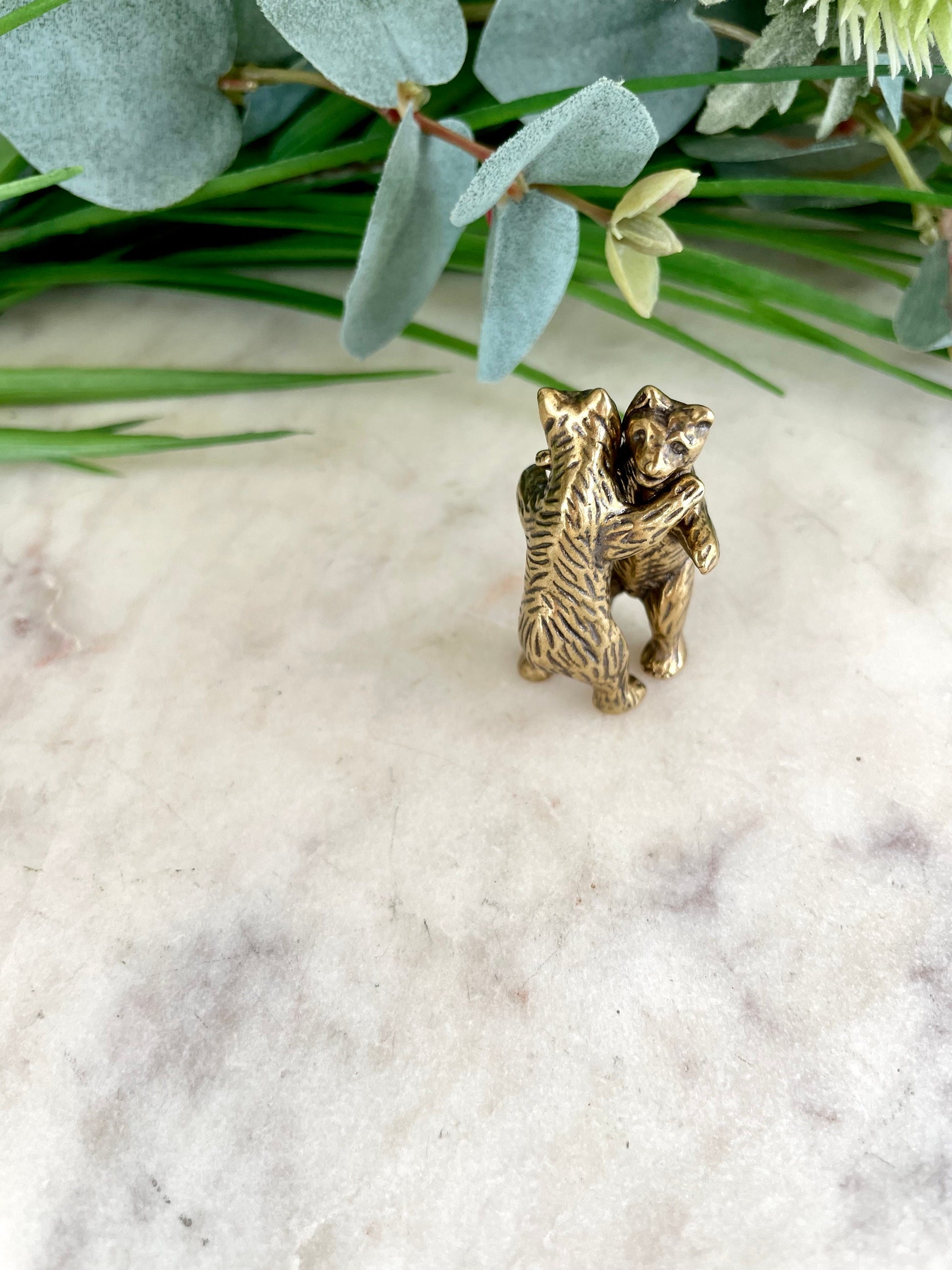 Happy Bear pocket friend, Solid brass Bear Statuettes, Funny Cuddly bears figurine, Best friends creative gift, Bears family miniat