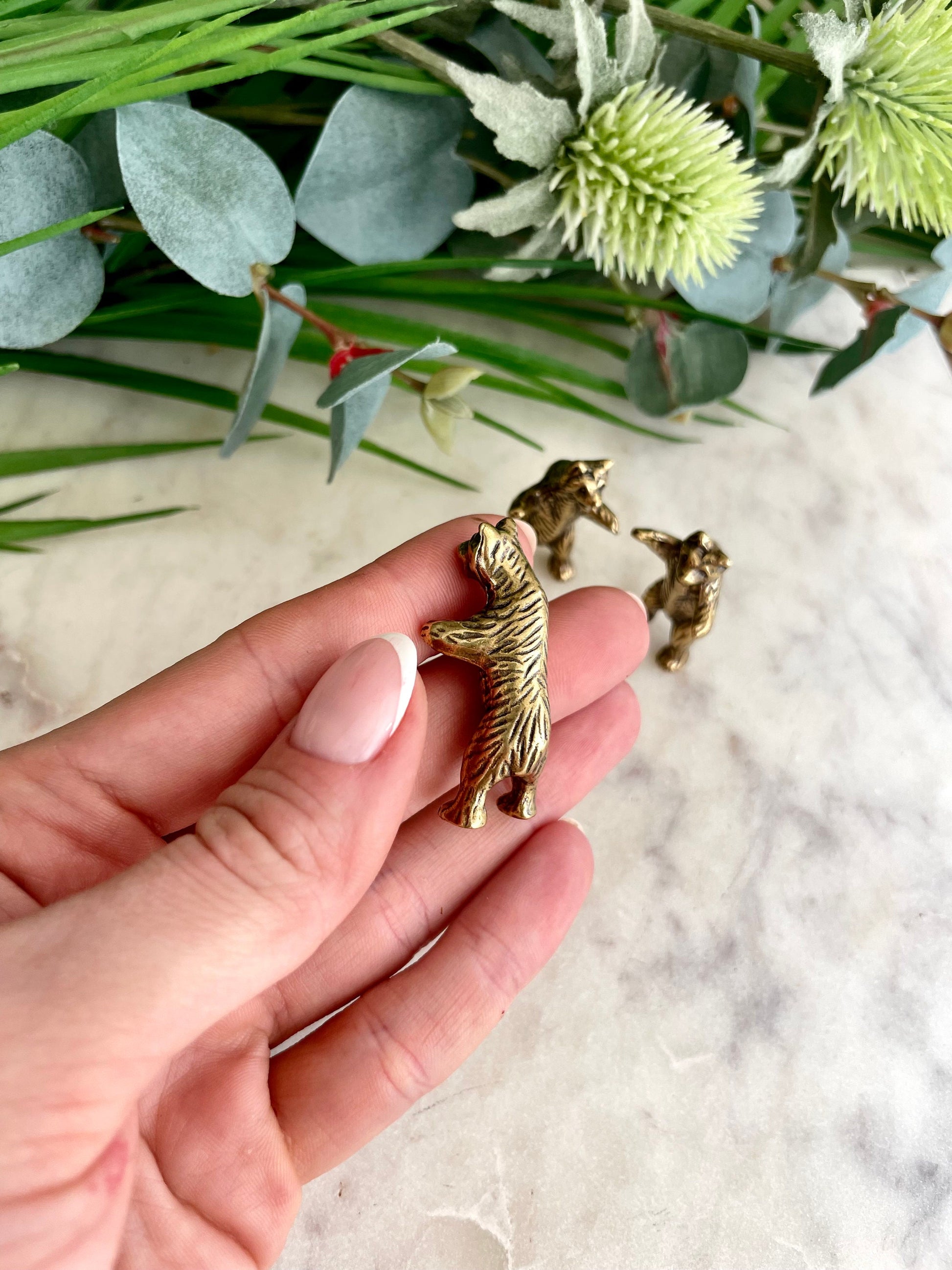 Happy Bear pocket friend, Solid brass Bear Statuettes, Funny Cuddly bears figurine, Best friends creative gift, Bears family miniat