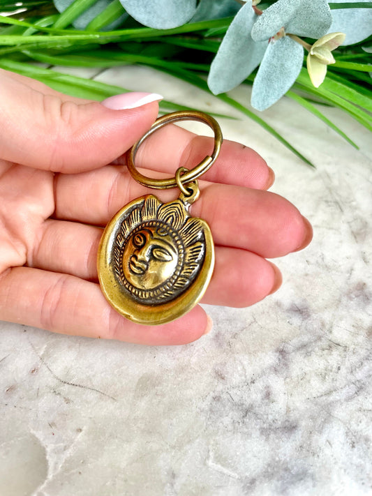 Solid brass Lotus Buddha Keychain, Sun Keyring, sun pendant, summer jewelery, nautical, brass keychain, sun lover gift