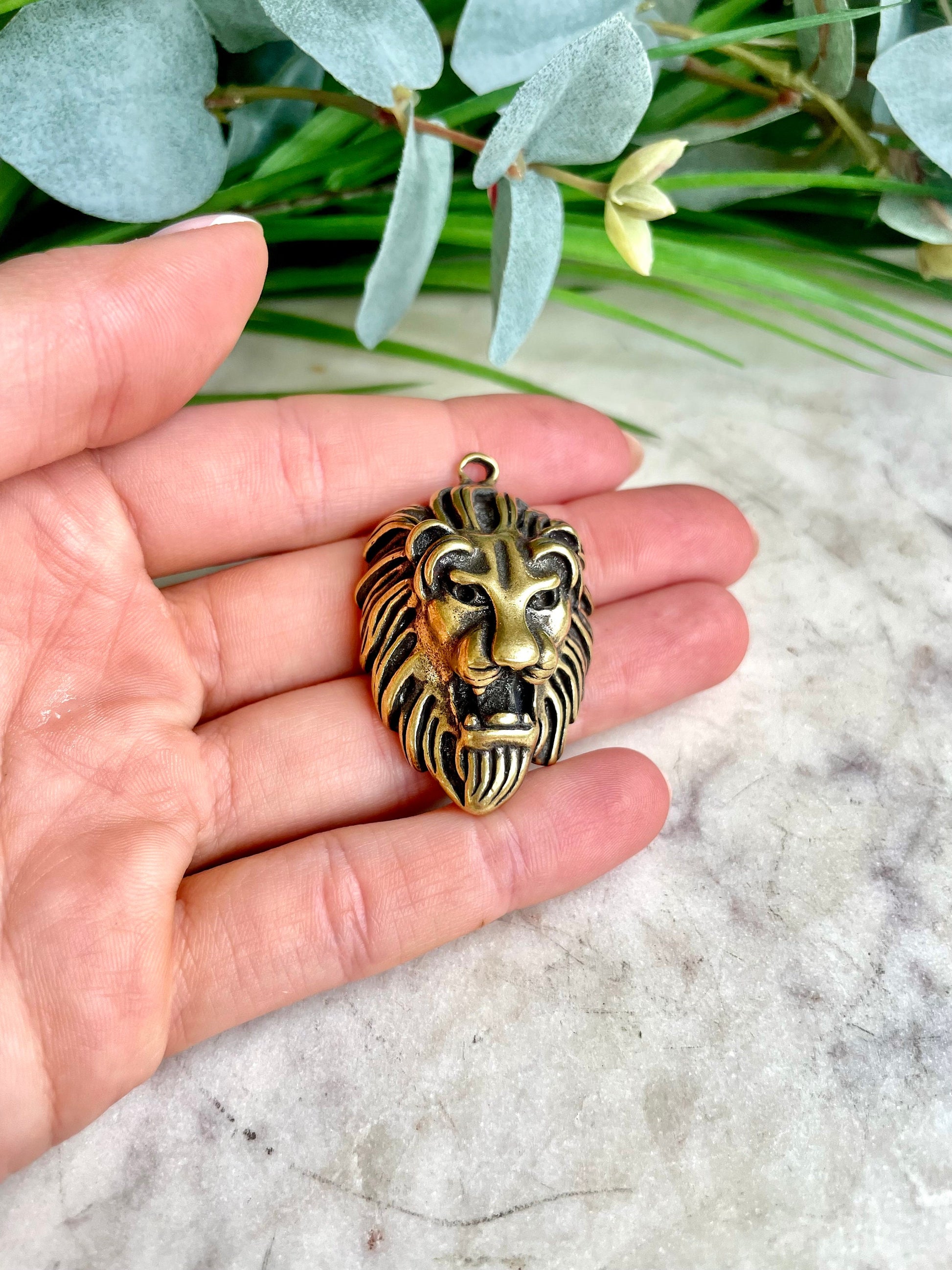 Traditional style Brass Lion Pendant, Lion Head Leo Zodiac, Lion's Mane, Leo Necklace, Lion Lover Gift, Brave Courageous