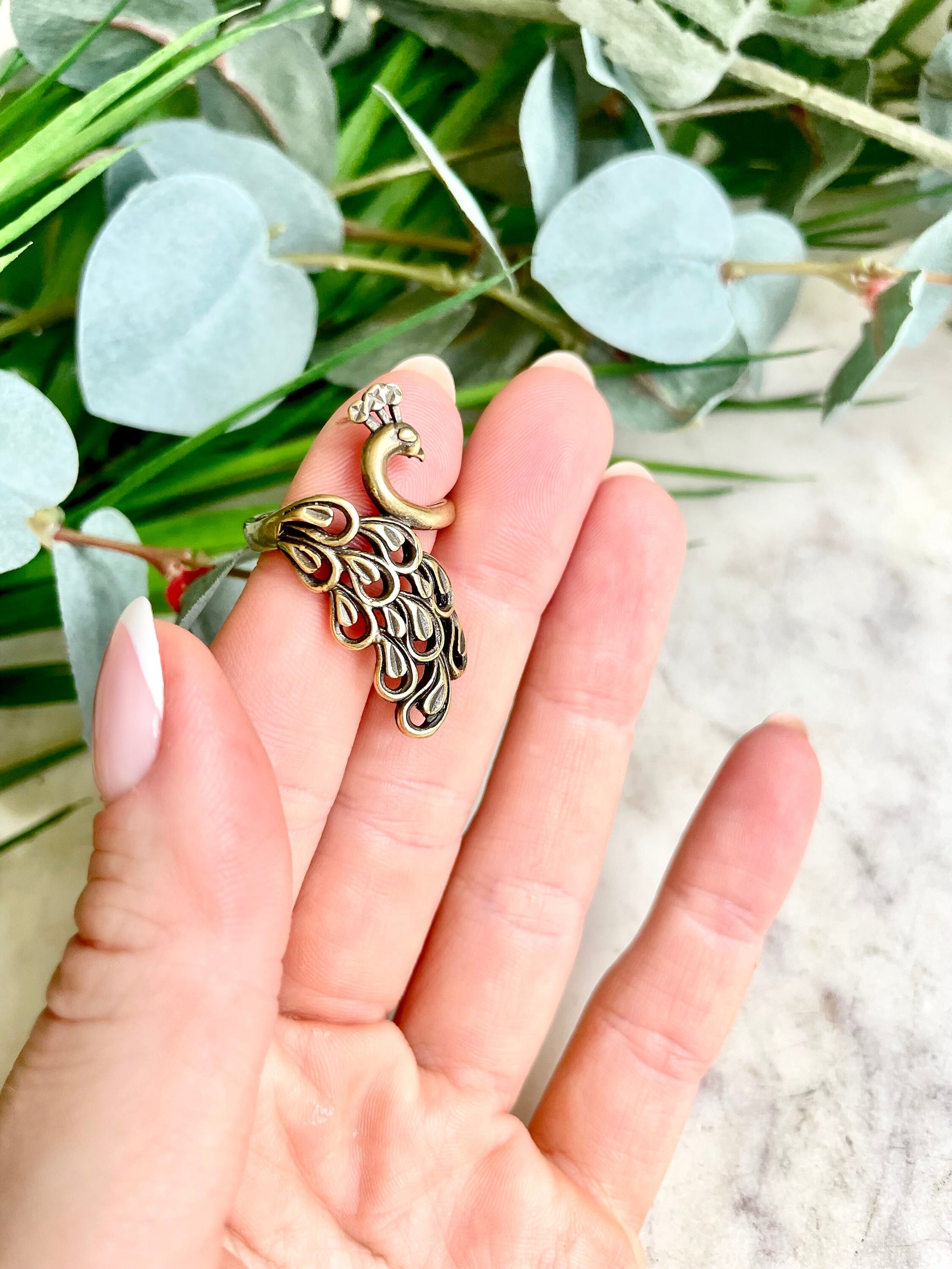 Solid Brass Bird of paradise adjustable Ring, Peacock ring, peacock’s tail jewellery