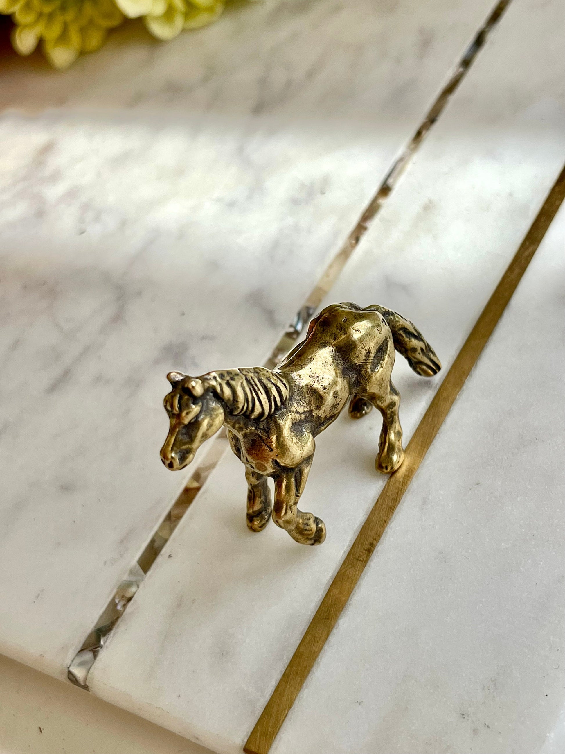 Fine lifelike solid brass horse figurine, Cute pony, Beautiful horse ornament, mustang statuette, cute little pony, brass pony