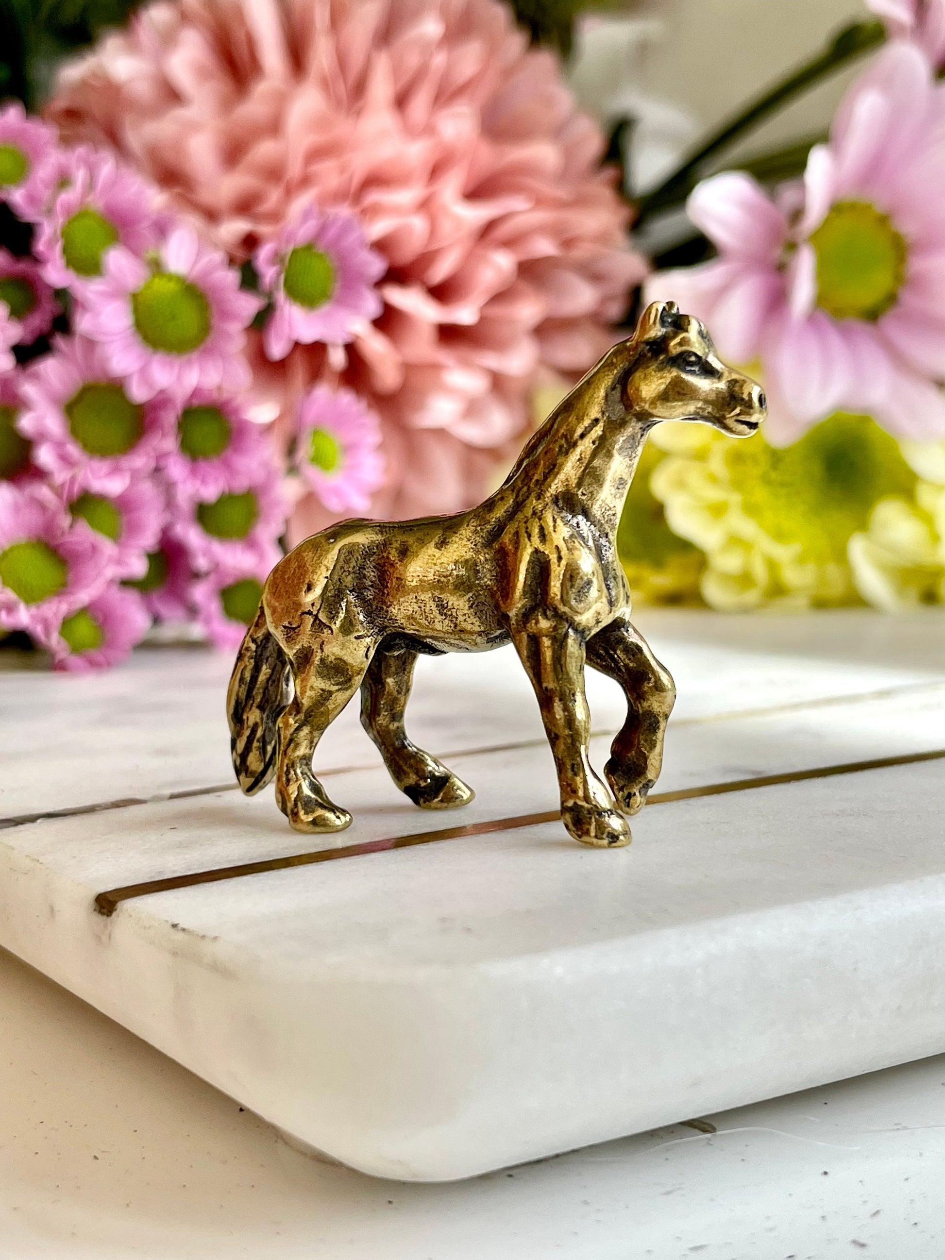 Fine lifelike solid brass horse figurine, Cute pony, Beautiful horse ornament, mustang statuette, cute little pony, brass pony