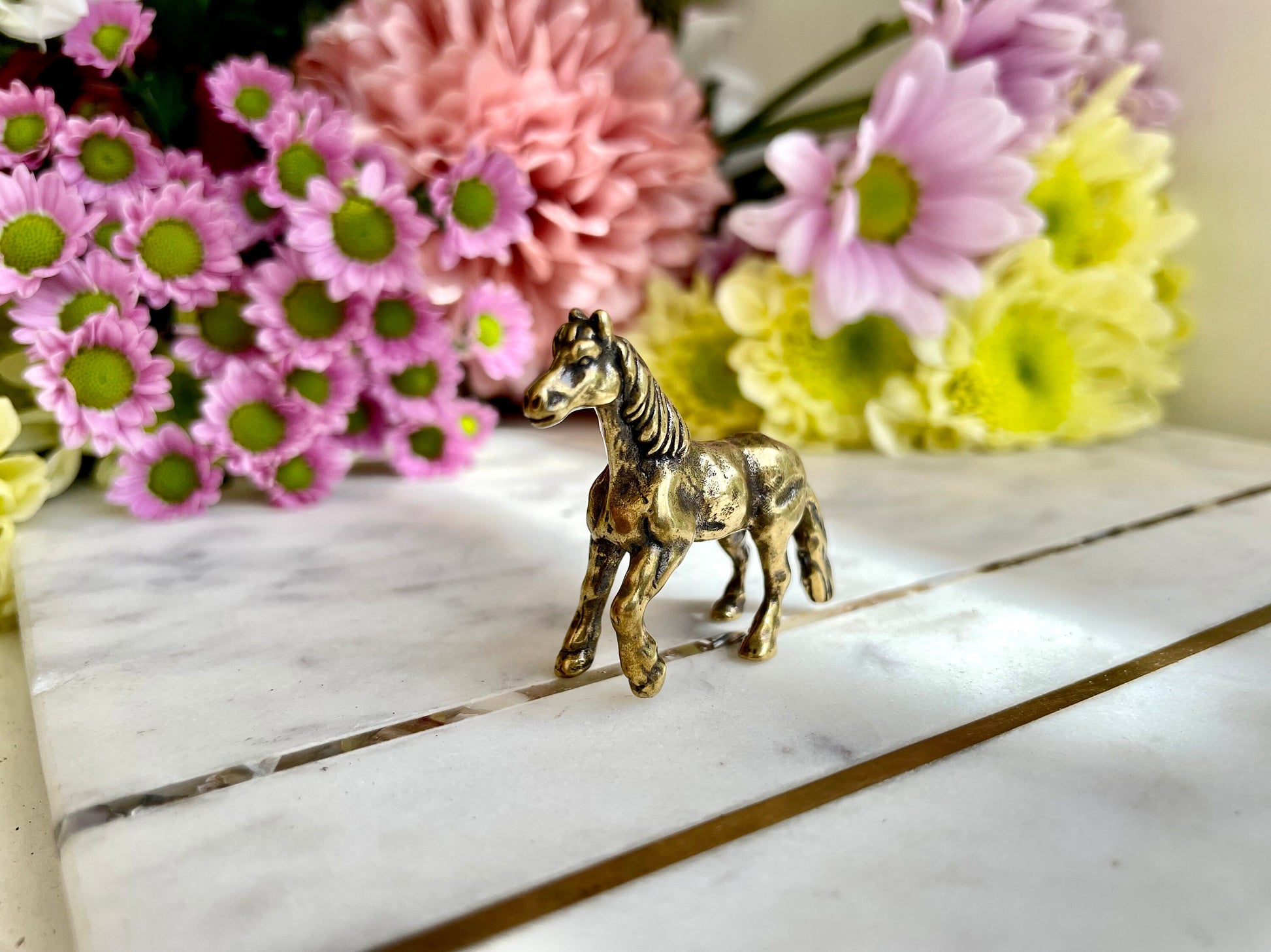 Fine lifelike solid brass horse figurine, Cute pony, Beautiful horse ornament, mustang statuette, cute little pony, brass pony