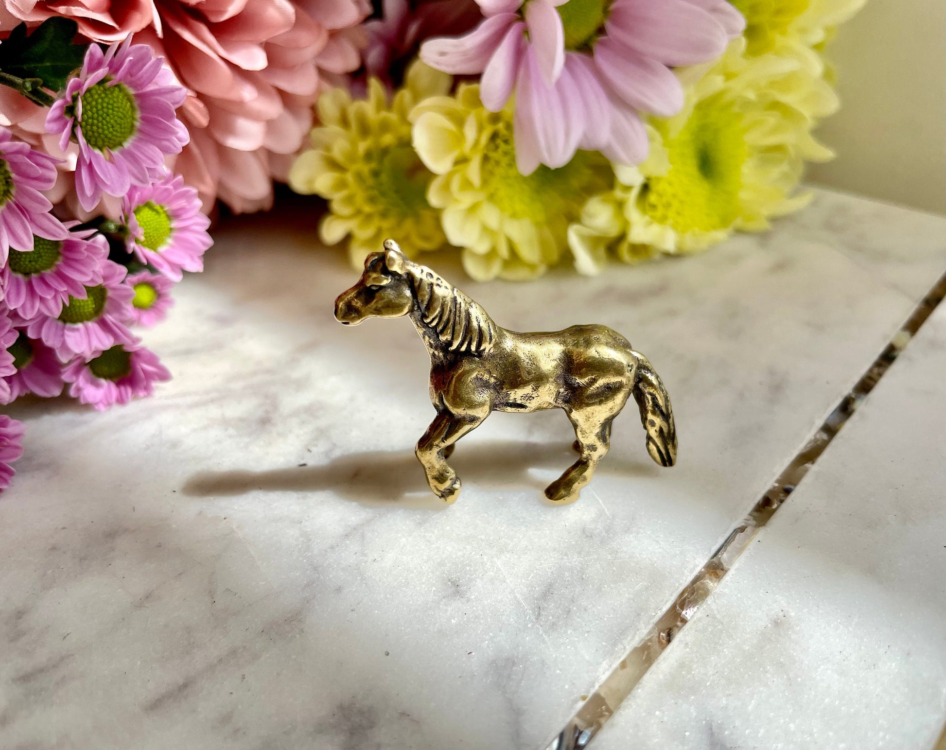 Fine lifelike solid brass horse figurine, Cute pony, Beautiful horse ornament, mustang statuette, cute little pony, brass pony