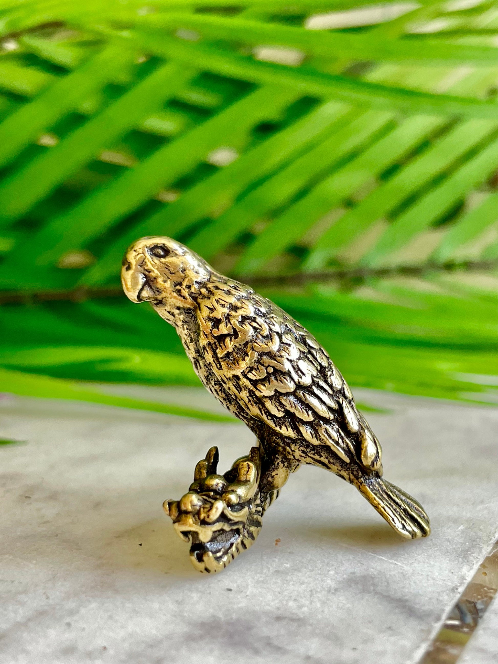 Congo African grey parrot figurine, lifelike fine solid brass Jaco sculpture, Conure Parrot decor, gift for bird lovers