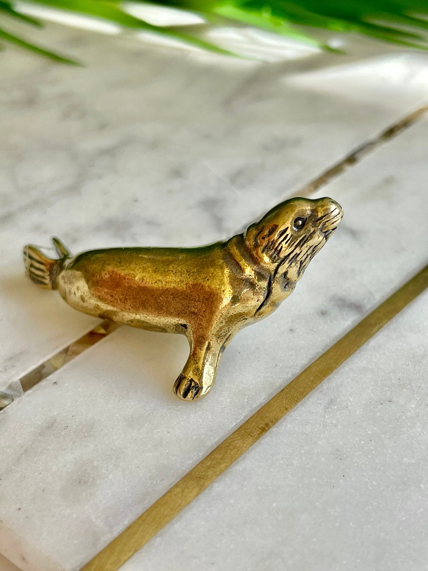 Lifelike fine Sea lion miniature, solid brass figurine, sea creature sculpture, pinnipeds miniature, cute seal