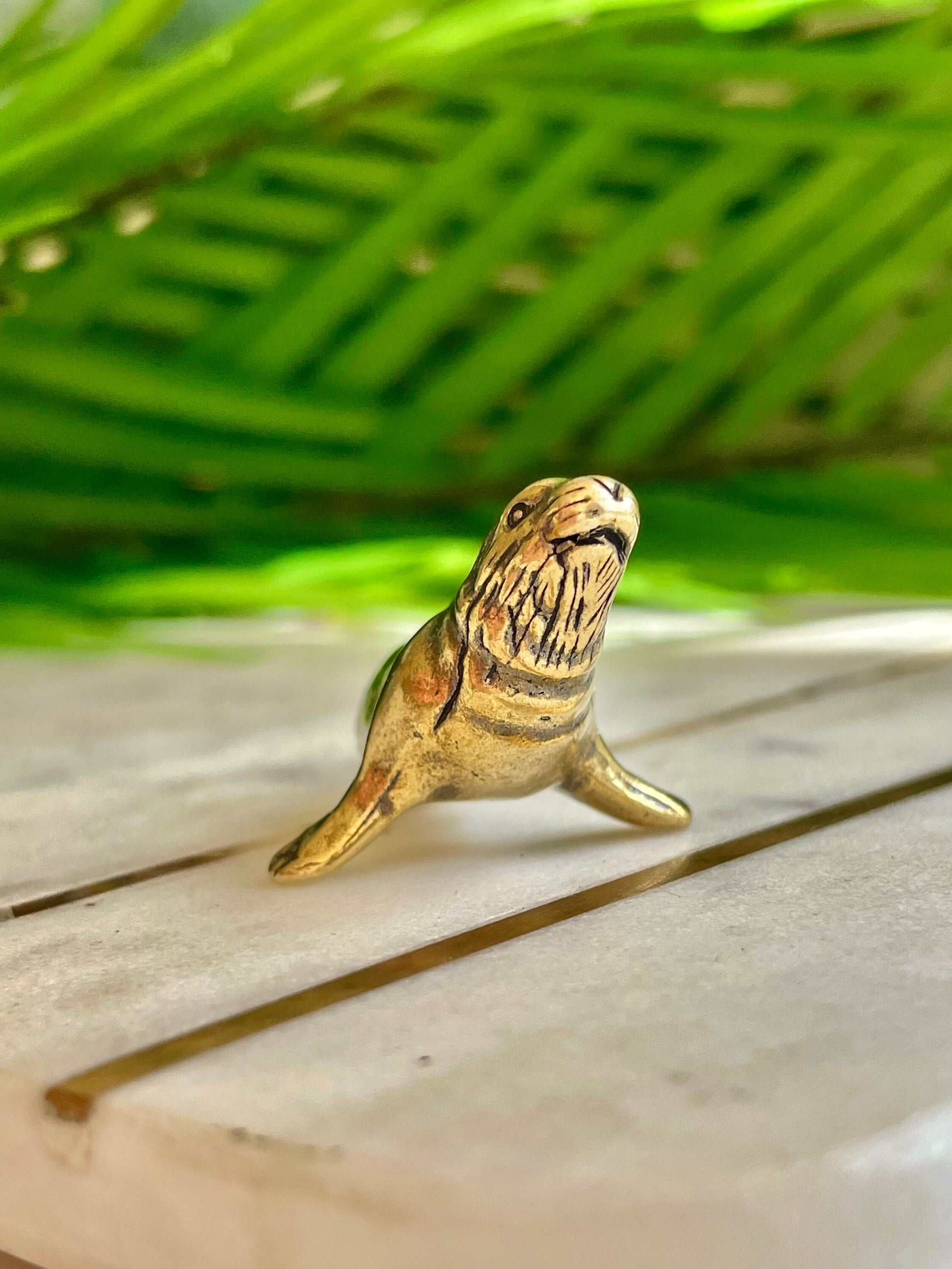 Lifelike fine Sea lion miniature, solid brass figurine, sea creature sculpture, pinnipeds miniature, cute seal