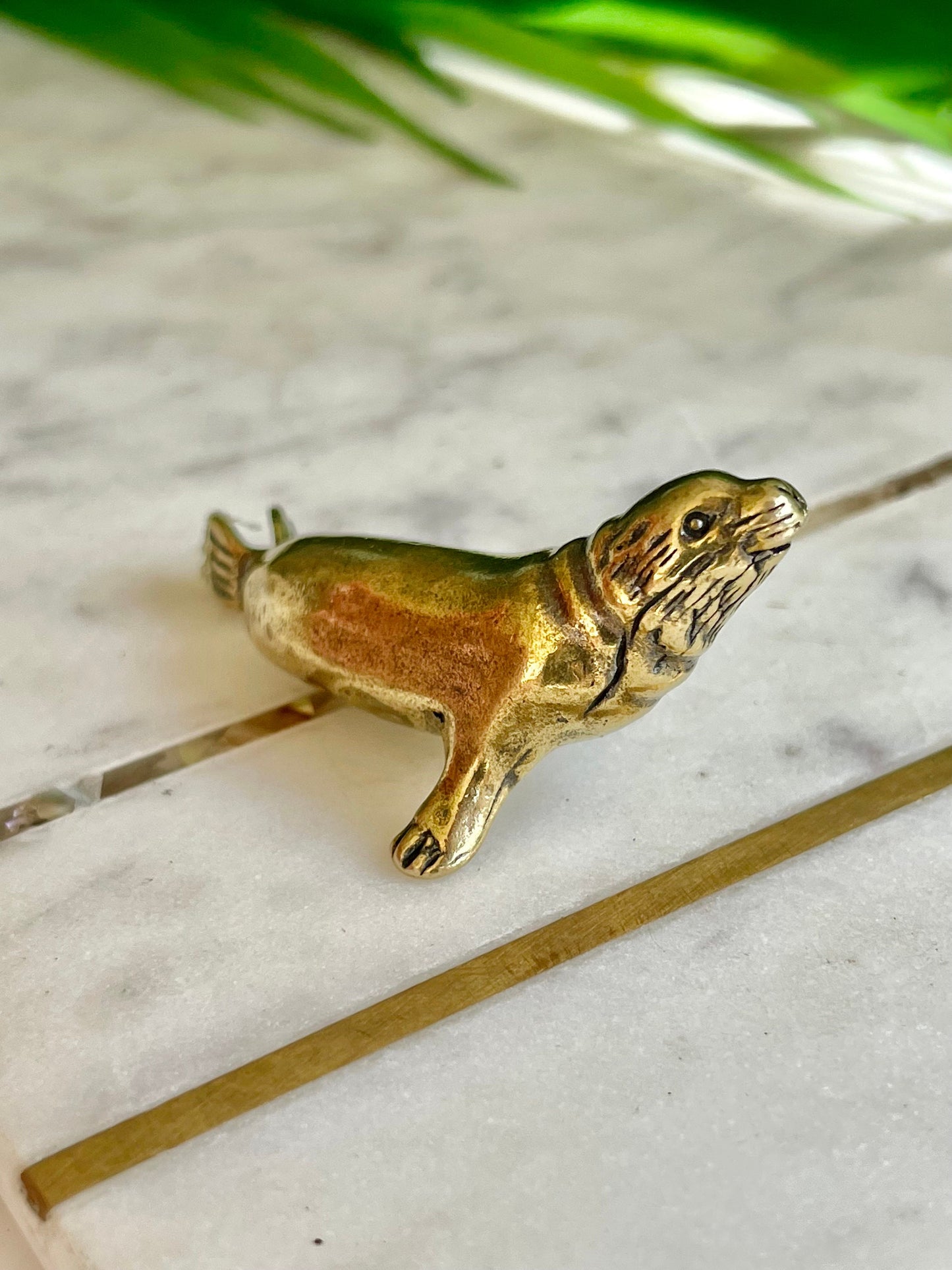 Lifelike fine Sea lion miniature, solid brass figurine, sea creature sculpture, pinnipeds miniature, cute seal