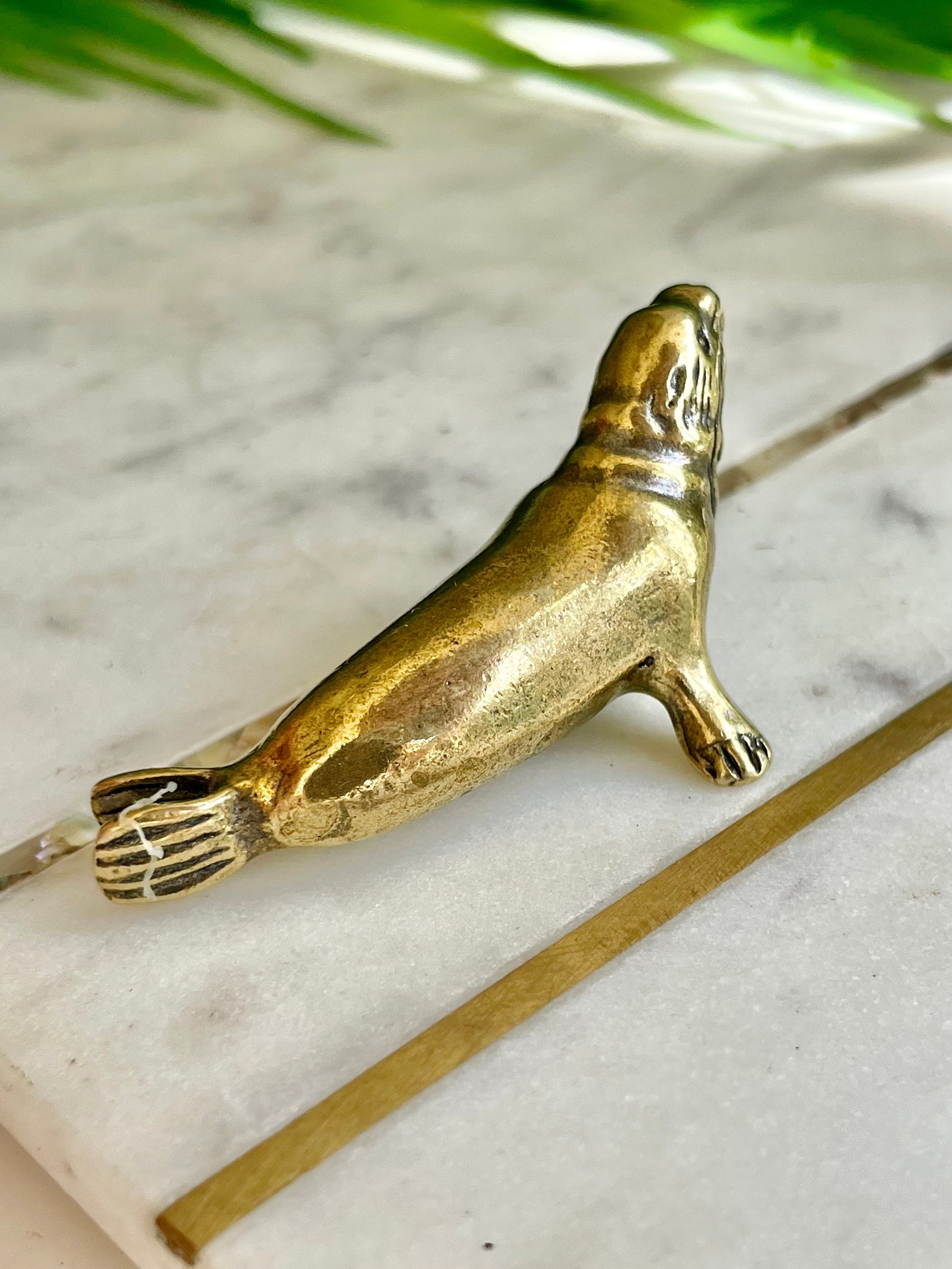 Lifelike fine Sea lion miniature, solid brass figurine, sea creature sculpture, pinnipeds miniature, cute seal