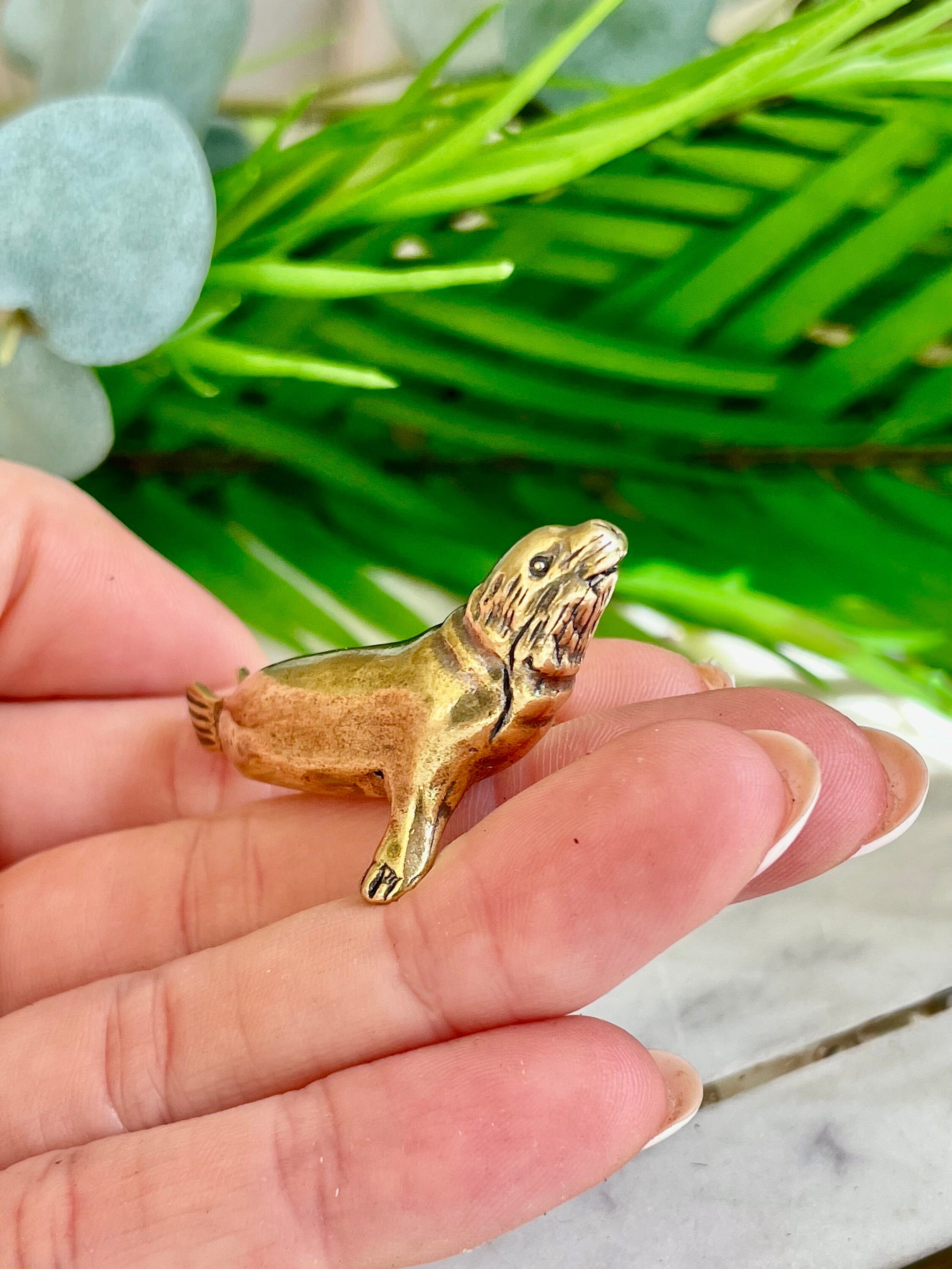 Lifelike fine Sea lion miniature, solid brass figurine, sea creature sculpture, pinnipeds miniature, cute seal