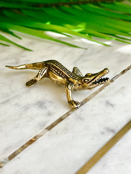 solid brass haunting crocodile statue mini metal crocodile figurine cool alligator metal art