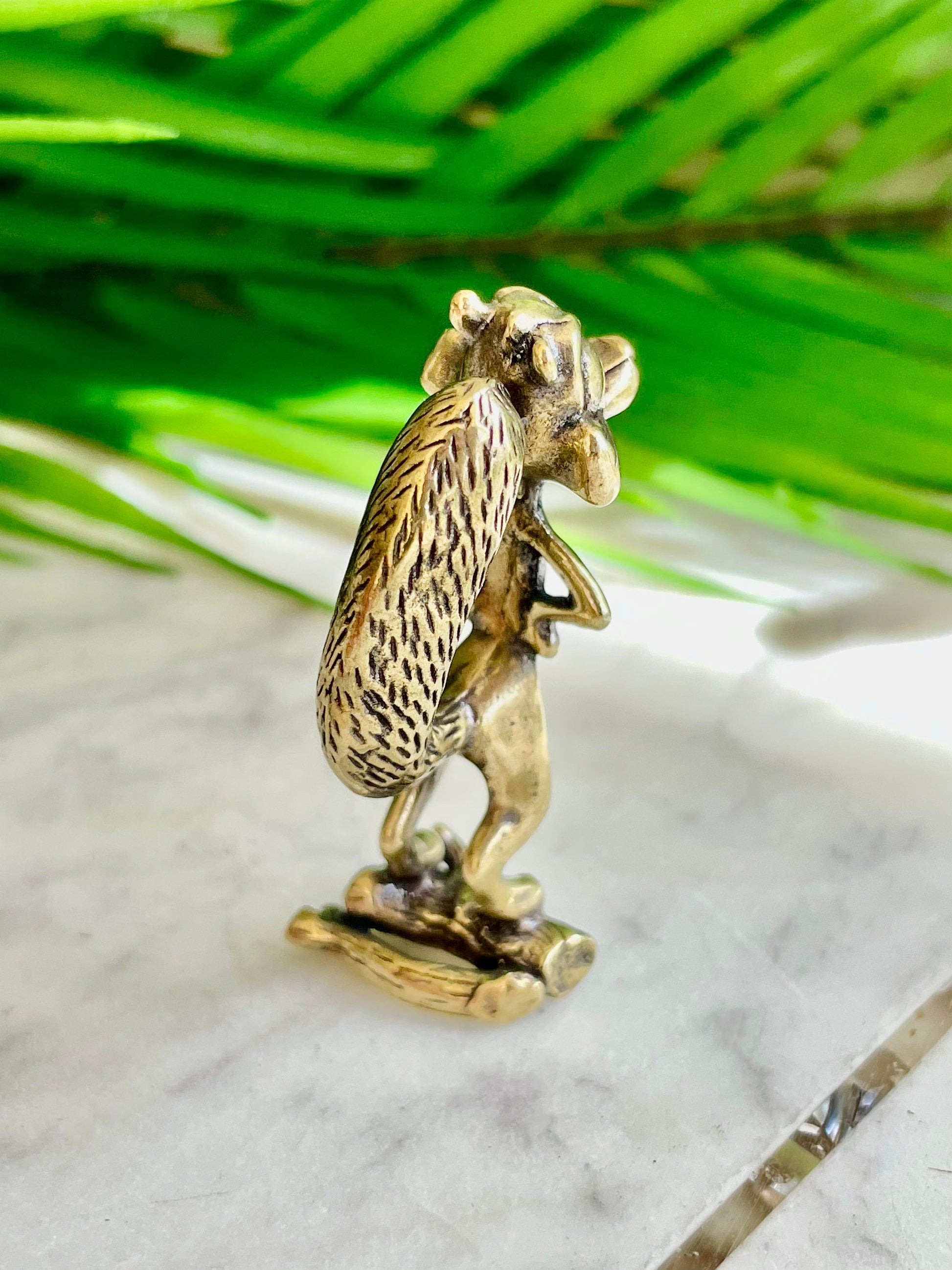 Funny little squirrel metal figurine, Funny squirrel solid brass ornament, cute chipmunk desktop decor