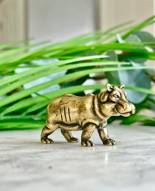 Solid brass hippo figurine, charming hippopotamus sculpture, safari wildlife, jungle-themed nursery decoration, whimsical adornment
