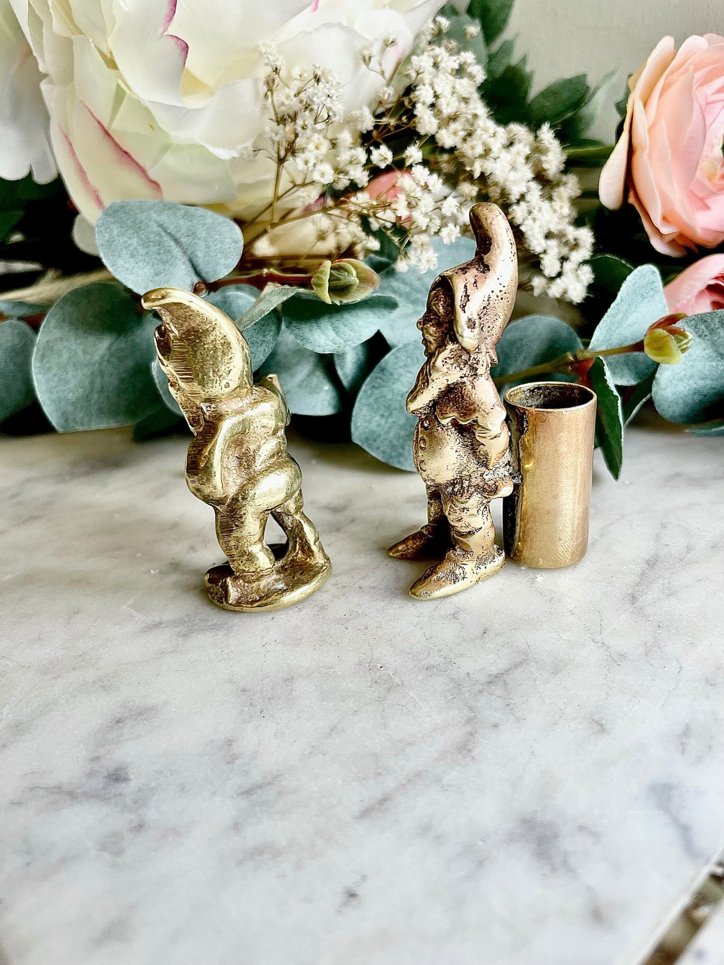 Gnome miniature, Vintage solid brass Dwarf holding tankard and bottle, gnome with a tankard, tankard miniature, little boozers gift