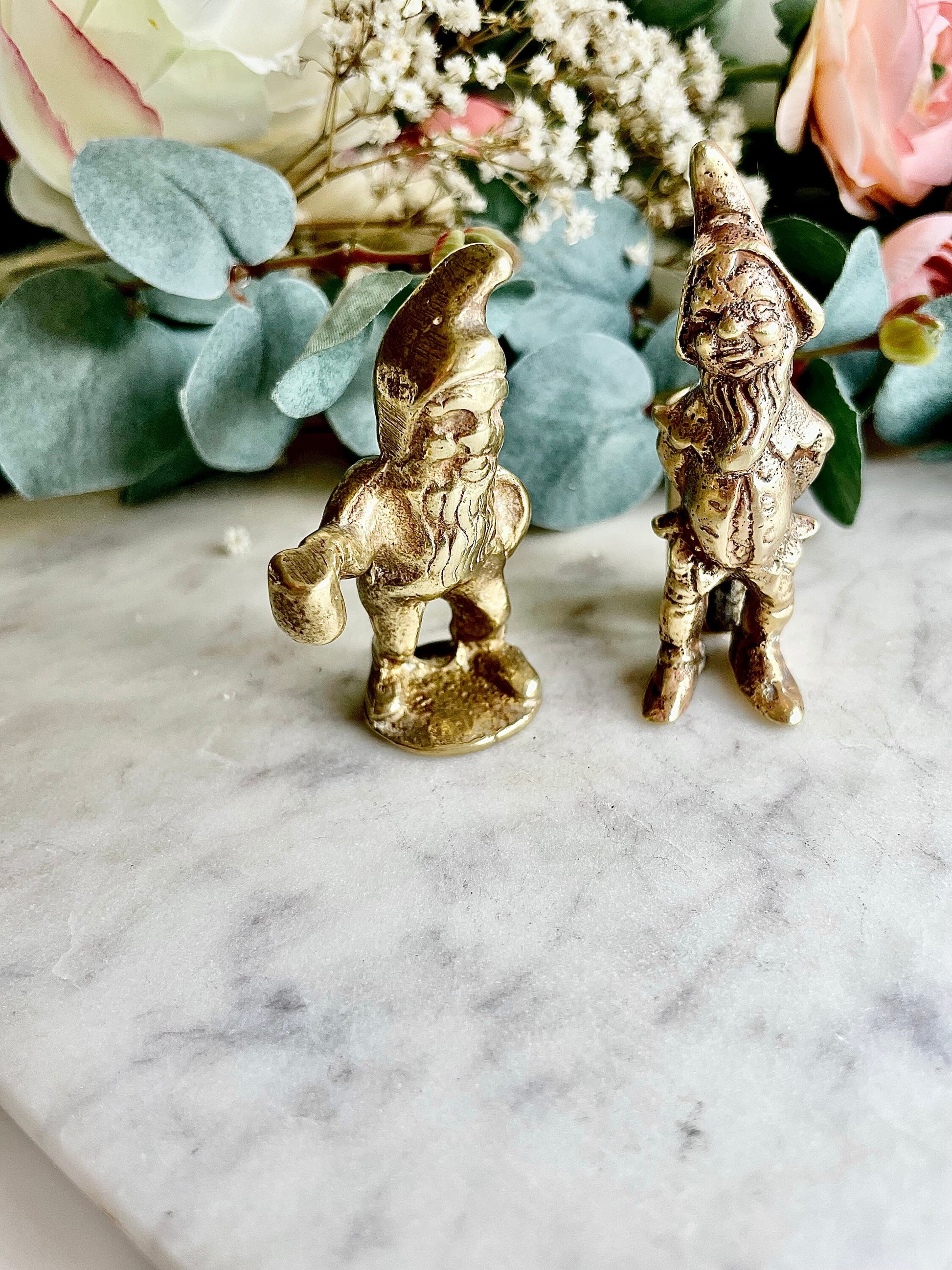 Gnome miniature, Vintage solid brass Dwarf holding tankard and bottle, gnome with a tankard, tankard miniature, little boozers gift