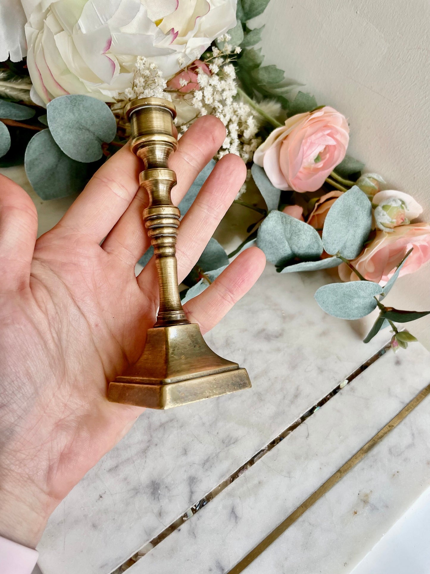 Set of three Vintage Solid brass candle holders Made in England, Antique brass candleholder