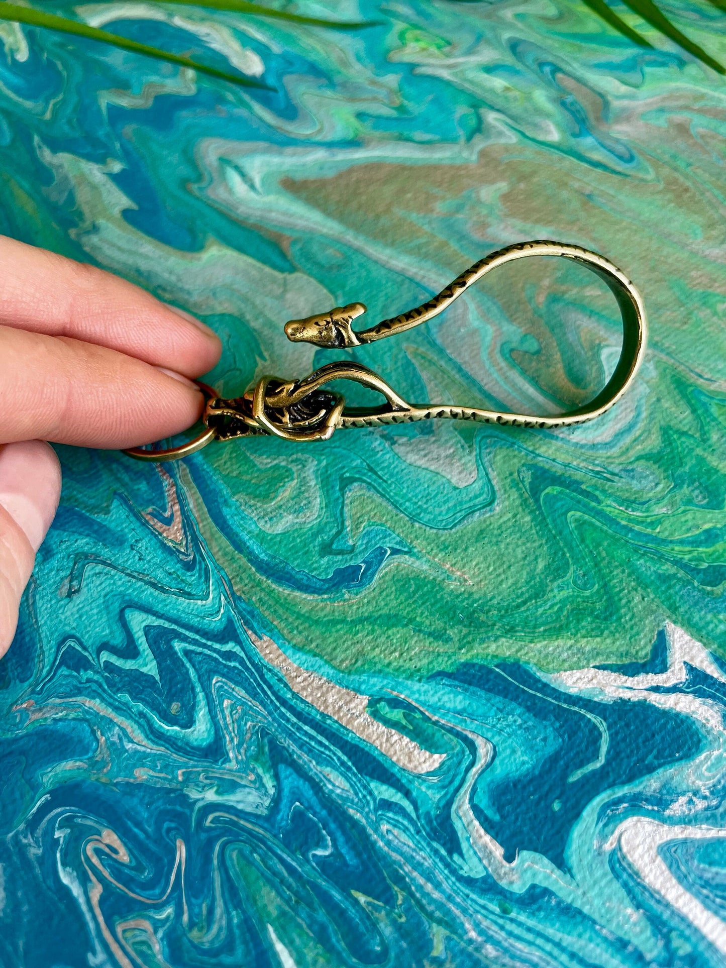 Solid Brass Exotic Snake Keyring, Mystical Dragon-Snake Keychain,
