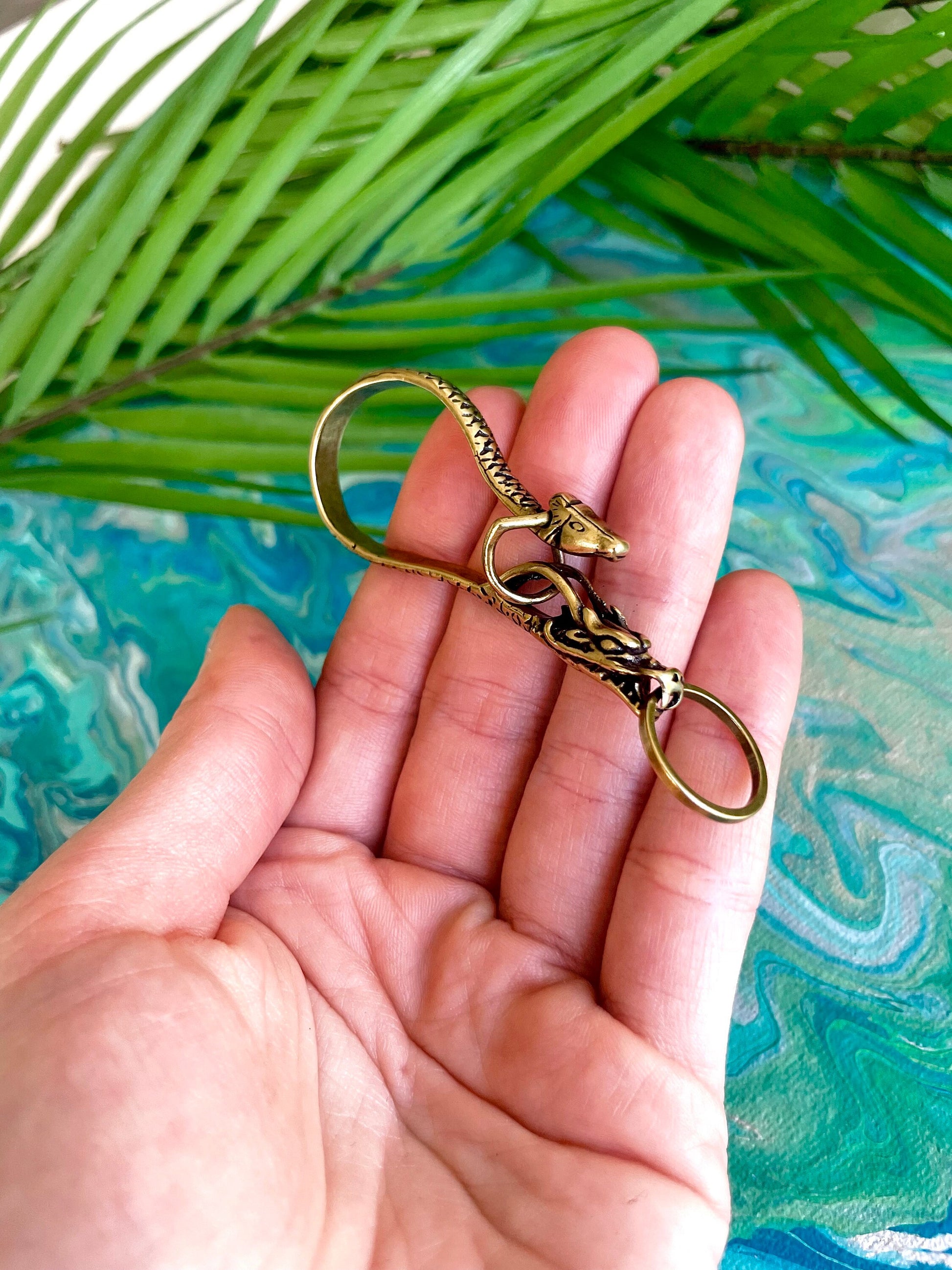 Solid Brass Exotic Snake Keyring, Mystical Dragon-Snake Keychain,
