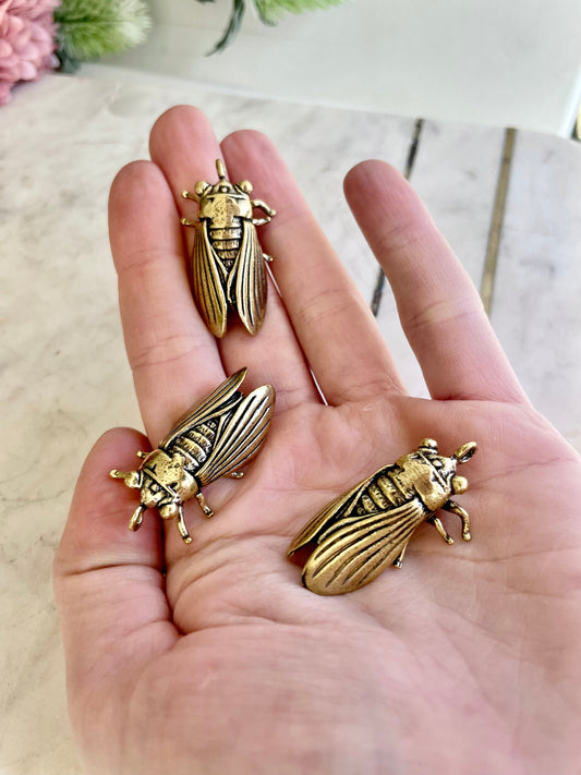 Cicada Pendant Charms, Fly Brass Necklace, realistic insects keyring