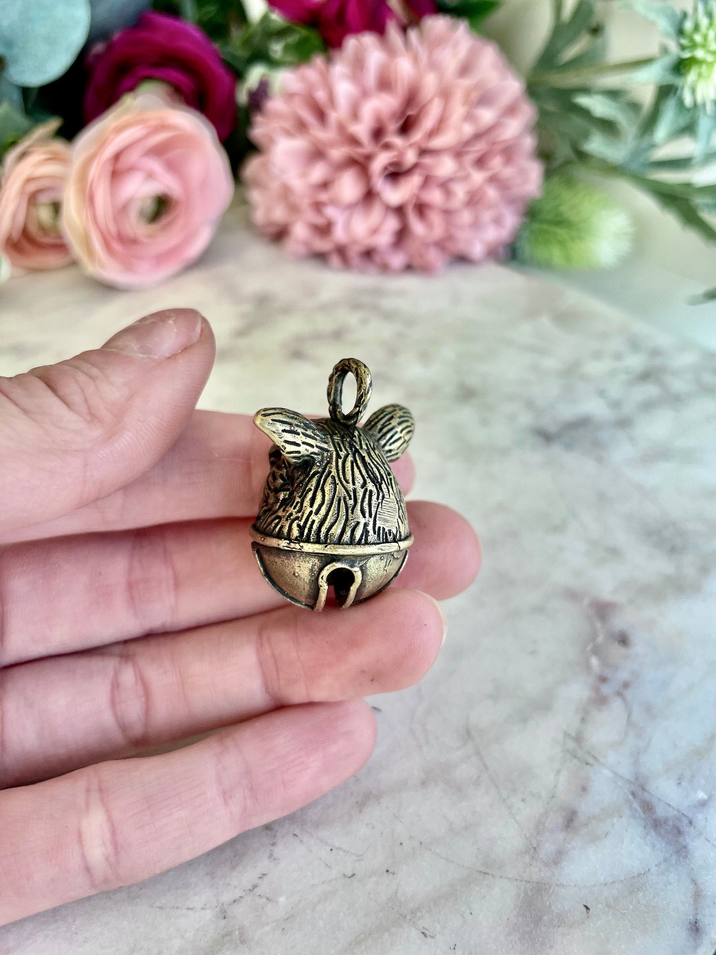 Brass Pig Bell Pendant, Pig Head Ornament, traditional style Brass Pig Collectible