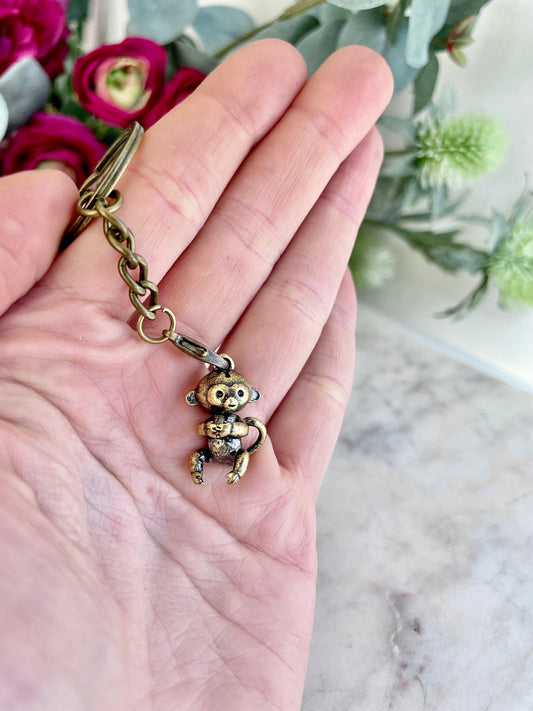 Fine craftsmanship Solid Brass monkey with rotating head pendant, Brass macaca keyring, mini monkey necklace , Cool gift