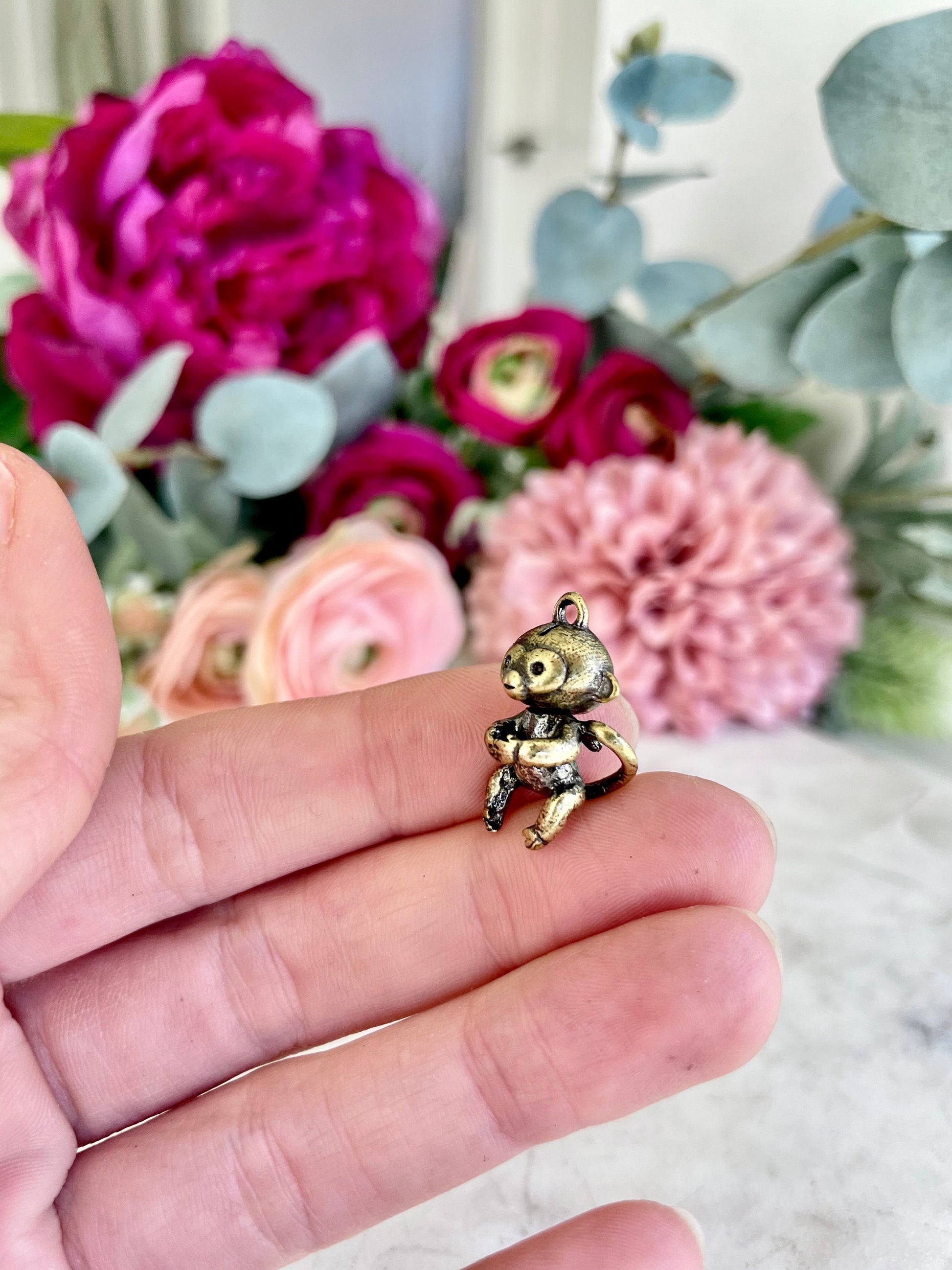 Fine craftsmanship Solid Brass monkey with rotating head pendant, Brass macaca keyring, mini monkey necklace , Cool gift