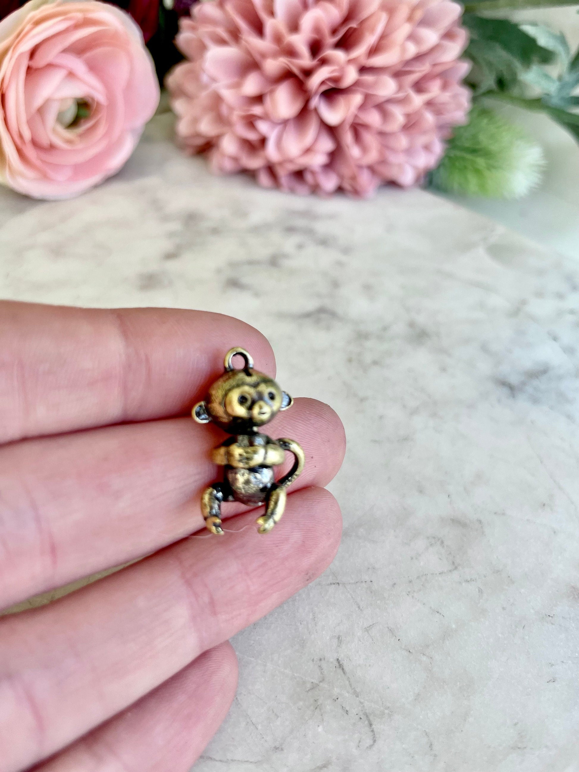 Fine craftsmanship Solid Brass monkey with rotating head pendant, Brass macaca keyring, mini monkey necklace , Cool gift