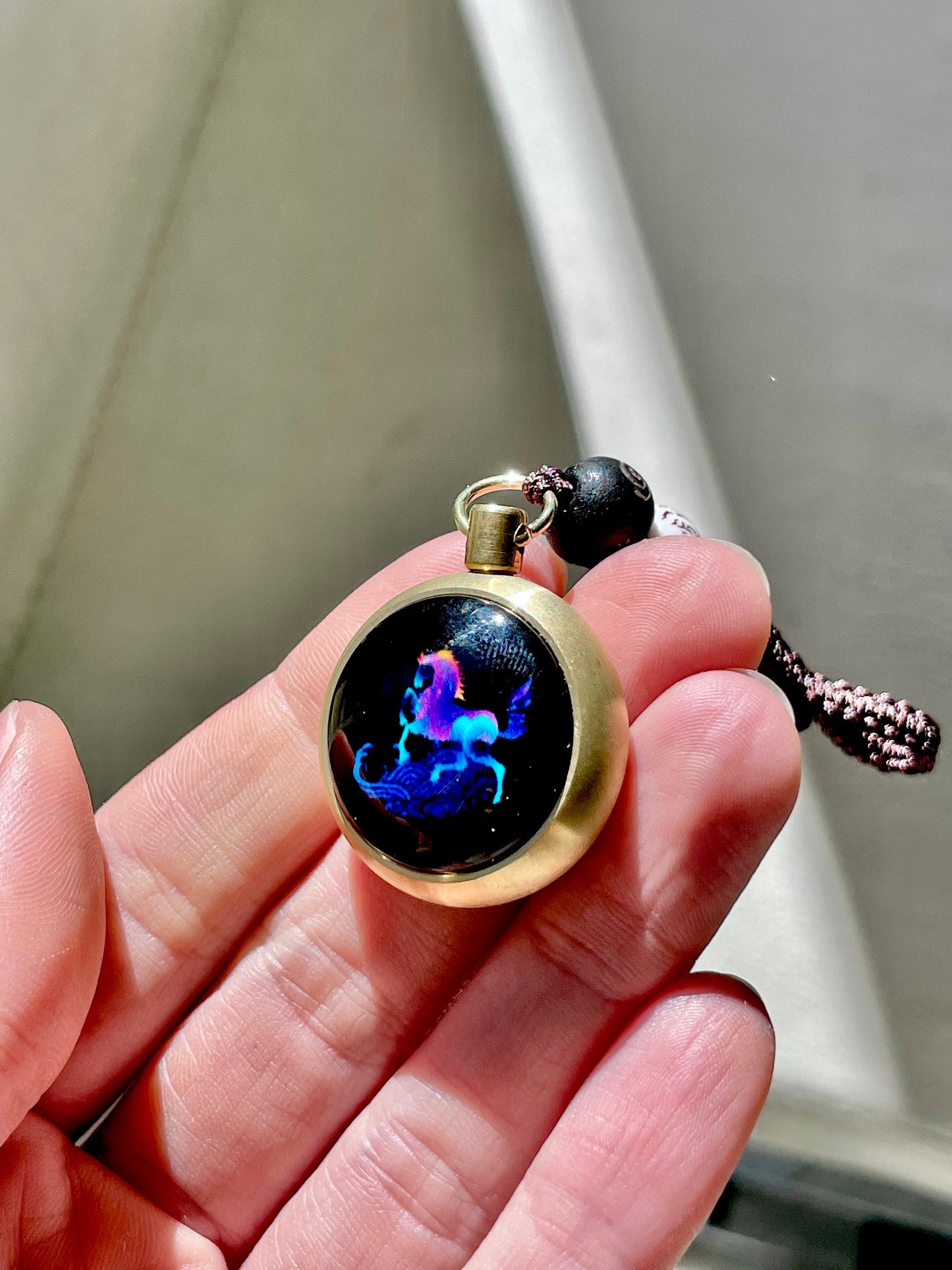Luminous Brass and Lampwork Twelve Zodiac Turning Pendant keychain , Glow in the Dark, Good Luck Hand-woven Rope Chinese Horoscope Ornament