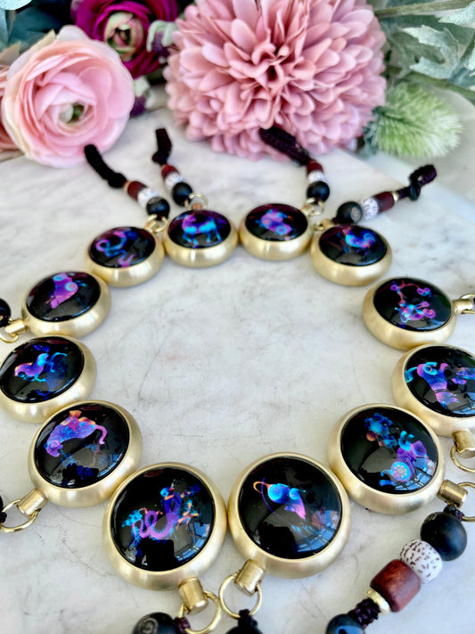 Luminous Brass and Lampwork Twelve Zodiac Turning Pendant keychain , Glow in the Dark, Good Luck Hand-woven Rope Chinese Horoscope Ornament