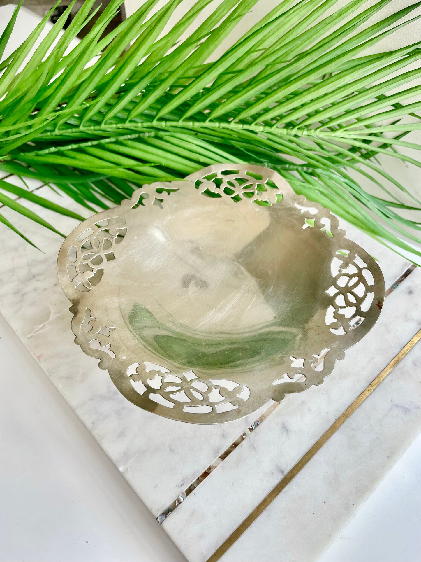 Beautiful Vintage Silver plated Filigree, Pierced Bonbon Dish, Bowl Made in England