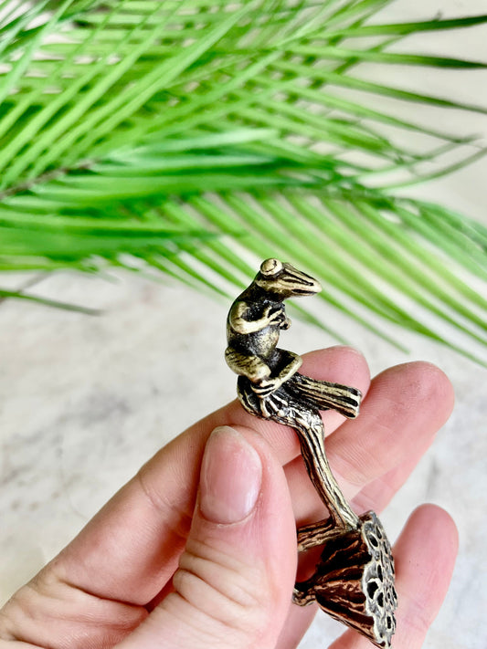 Sold brass Frog resting on Lotus Figurines, Frog Miniatures, Frog pen rest Incense Holder Burner