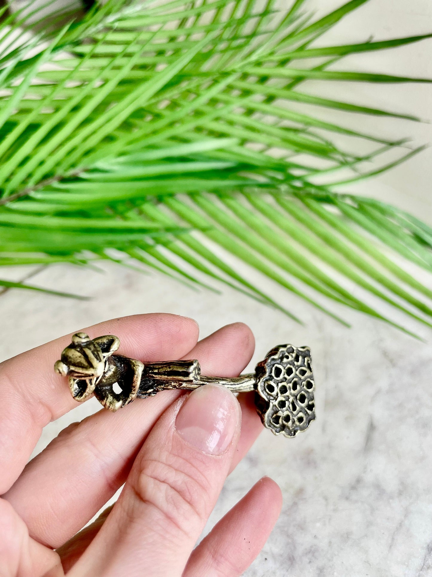 Sold brass Frog resting on Lotus Figurines, Frog Miniatures, Frog pen rest Incense Holder Burner