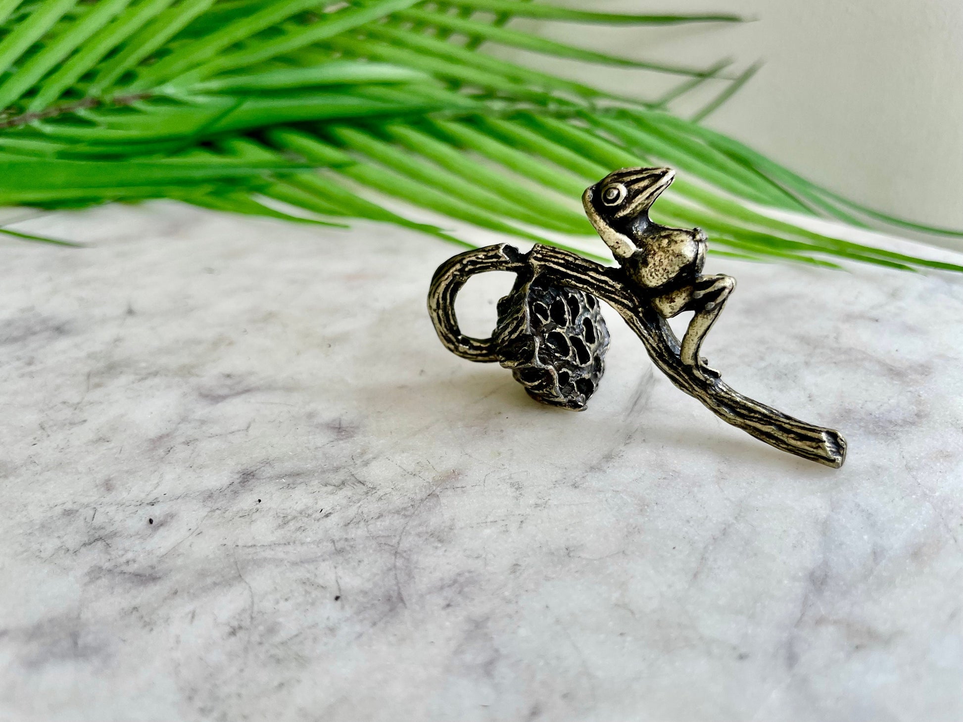 Brass Frog resting on Lotus Figurines, Frog Miniatures, Frog pen rest Incense Holder Burner