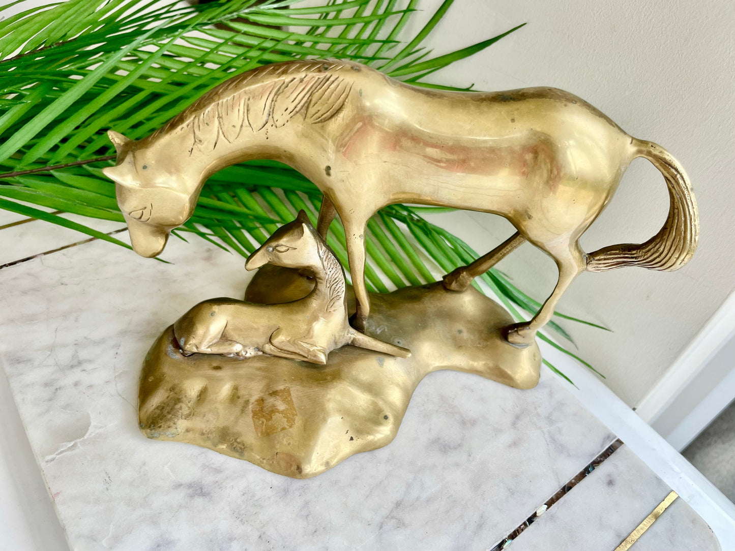 Vintage Solid Brass Horse Sculpture Statue, Mare and Colt Equine Art, Art sculpture, Horses Home Decor, mare and foal