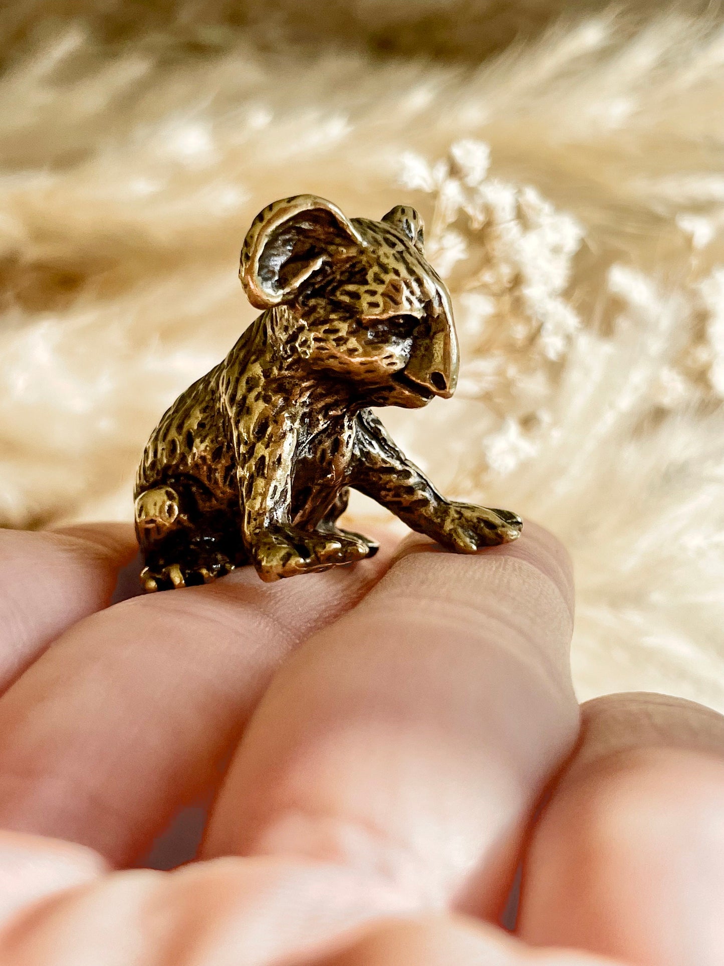 Solid brass Cute Baby Koala Bear Miniature, Australia Habitat ornament, Adorable Koala metal gift