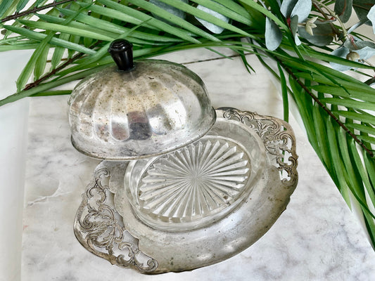 Antique Butter dish Silver Plated Domed with Glass Liner by Regency Plate EPNS A1