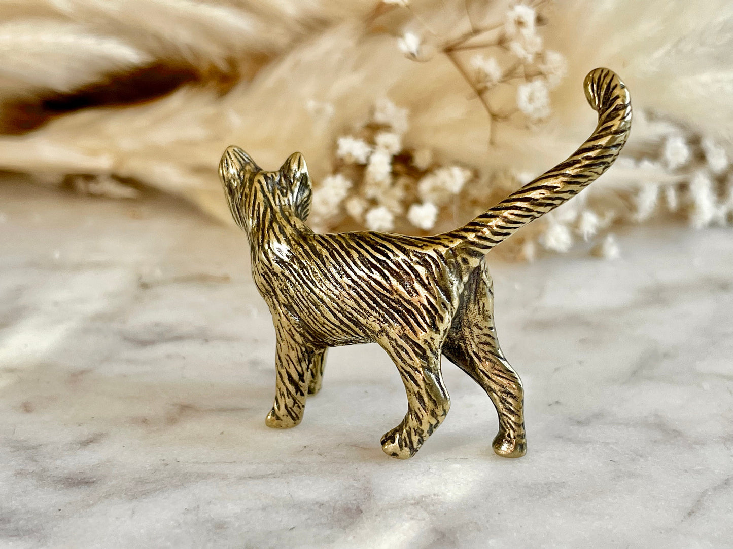 Brass Kitty Keepsake, little cat metal figurine, solid brass cat statue, kitten miniature, cat lover gift
