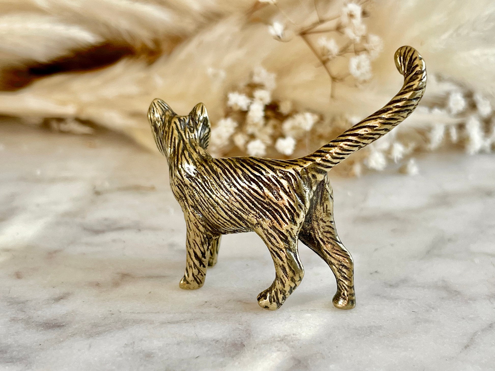 Brass Kitty Keepsake, little cat metal figurine, solid brass cat statue, kitten miniature, cat lover gift