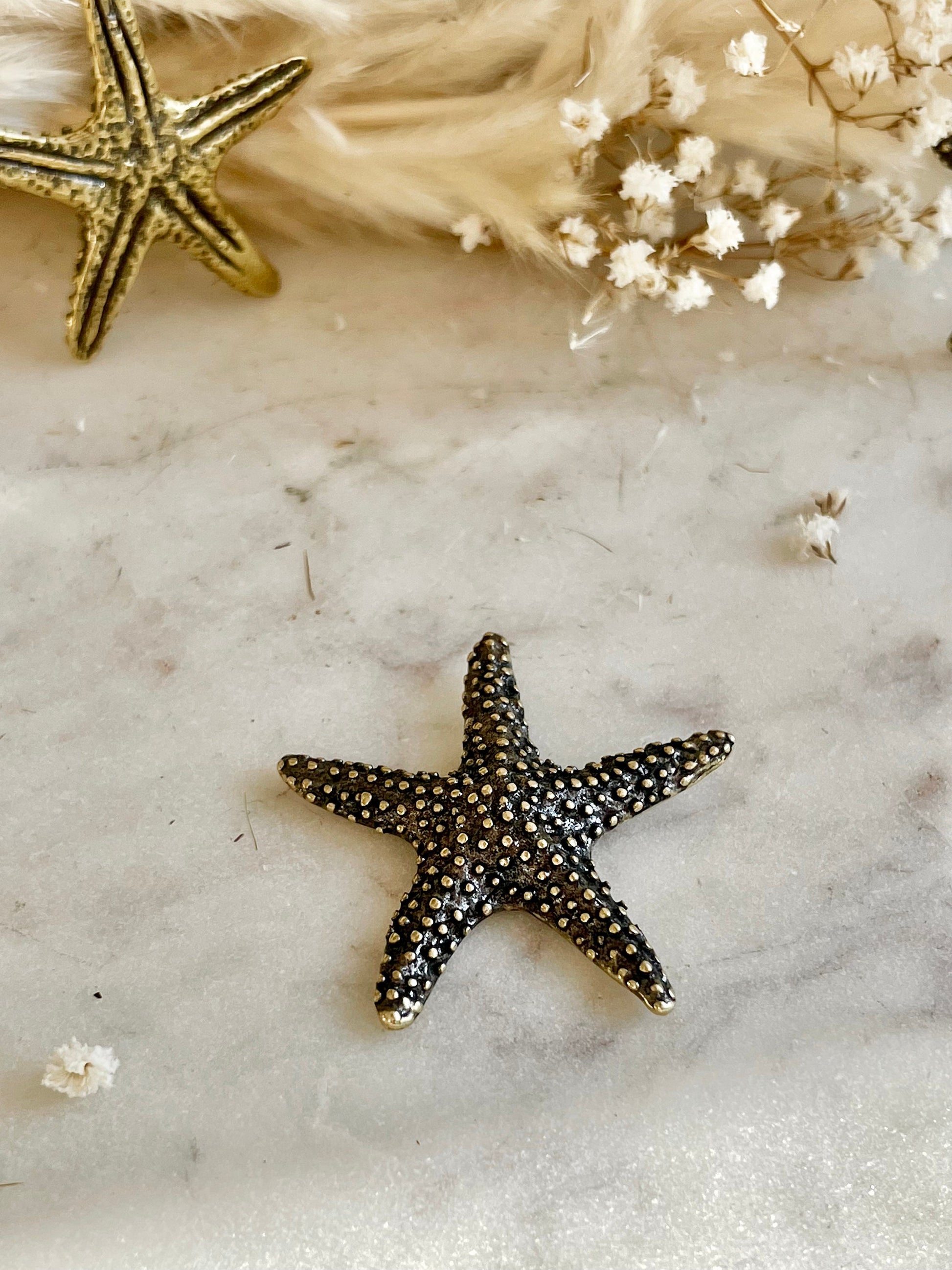 Charming Solid Brass Starfish Miniature, Little Starfish Collectibles, Sea Creatures Starfish ornament