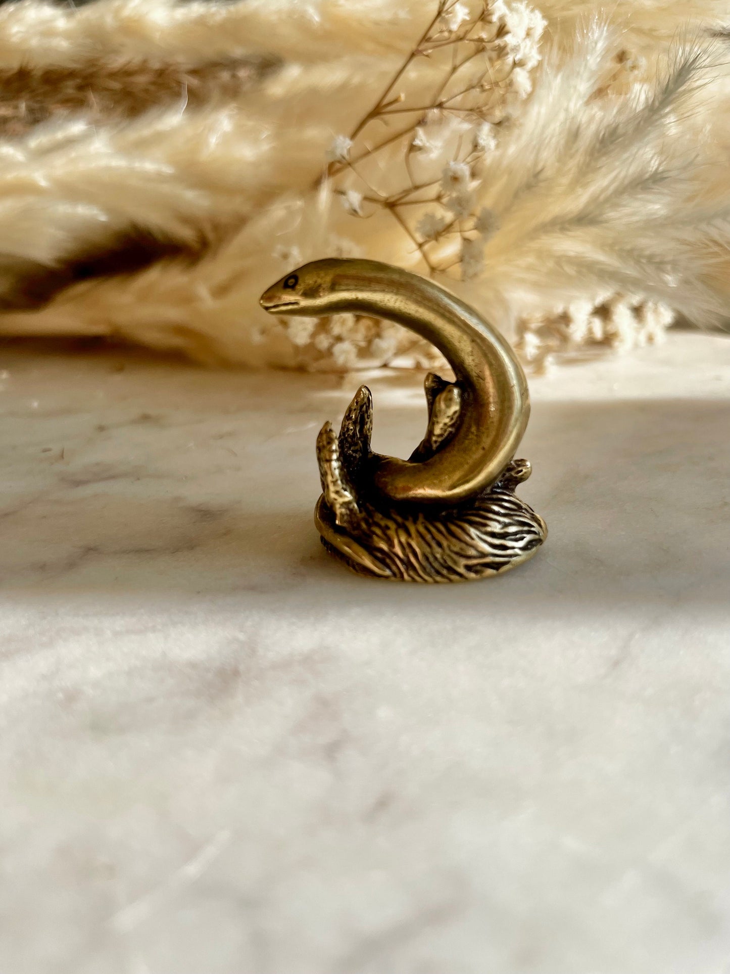 Solid Brass Snake Eel statue, metal fish Sculpture, snake brass figurine, sea style Fish decor, Fisherman gift