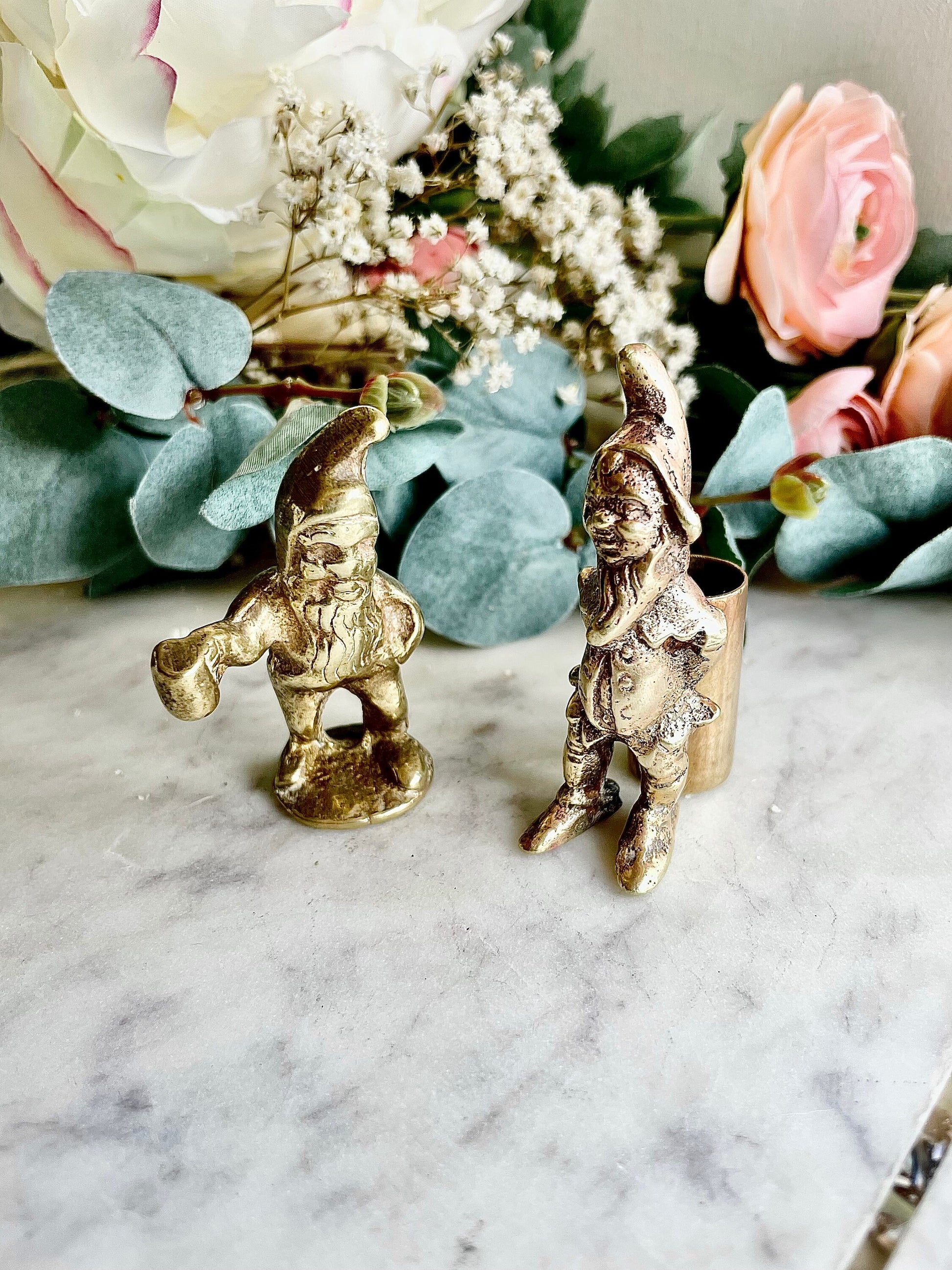 Gnome miniature, Vintage solid brass Dwarf holding tankard and bottle, gnome with a tankard, tankard miniature, little boozers gift
