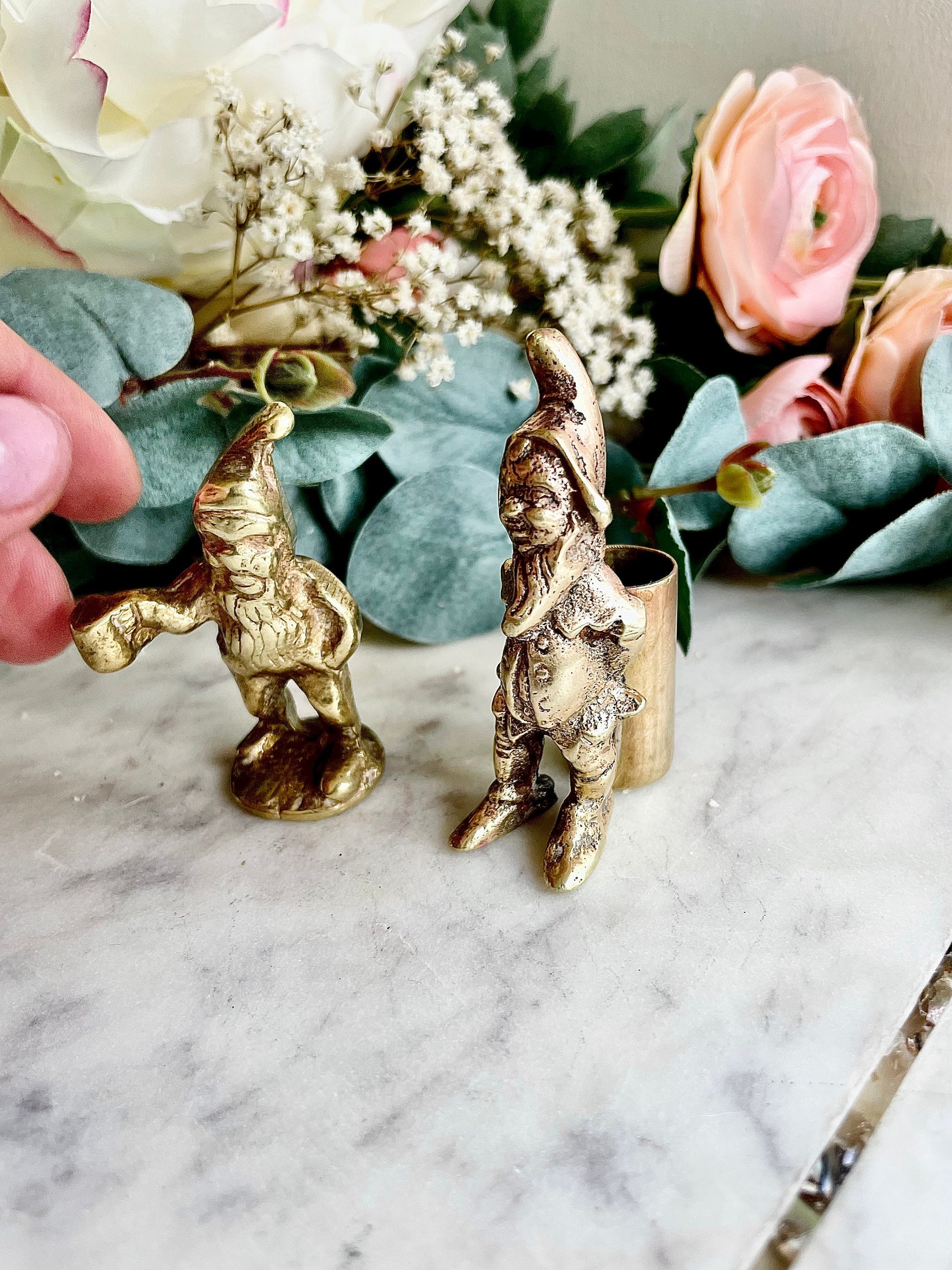 Gnome miniature, Vintage solid brass Dwarf holding tankard and bottle, gnome with a tankard, tankard miniature, little boozers gift