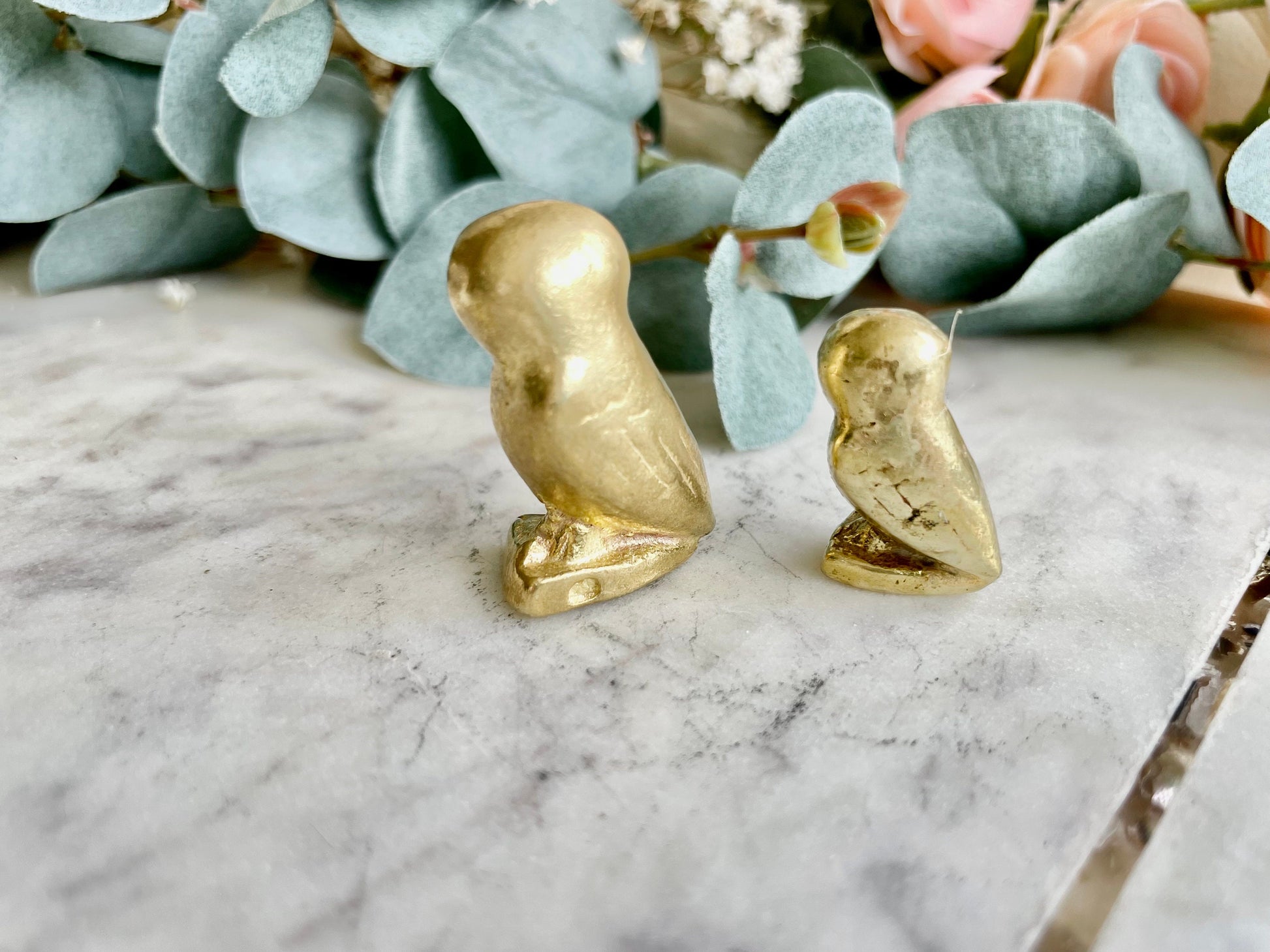 Couple of Vintage Brass Owls figurines, Wise Owl Desk Decor, Owl Family Figurine Statue